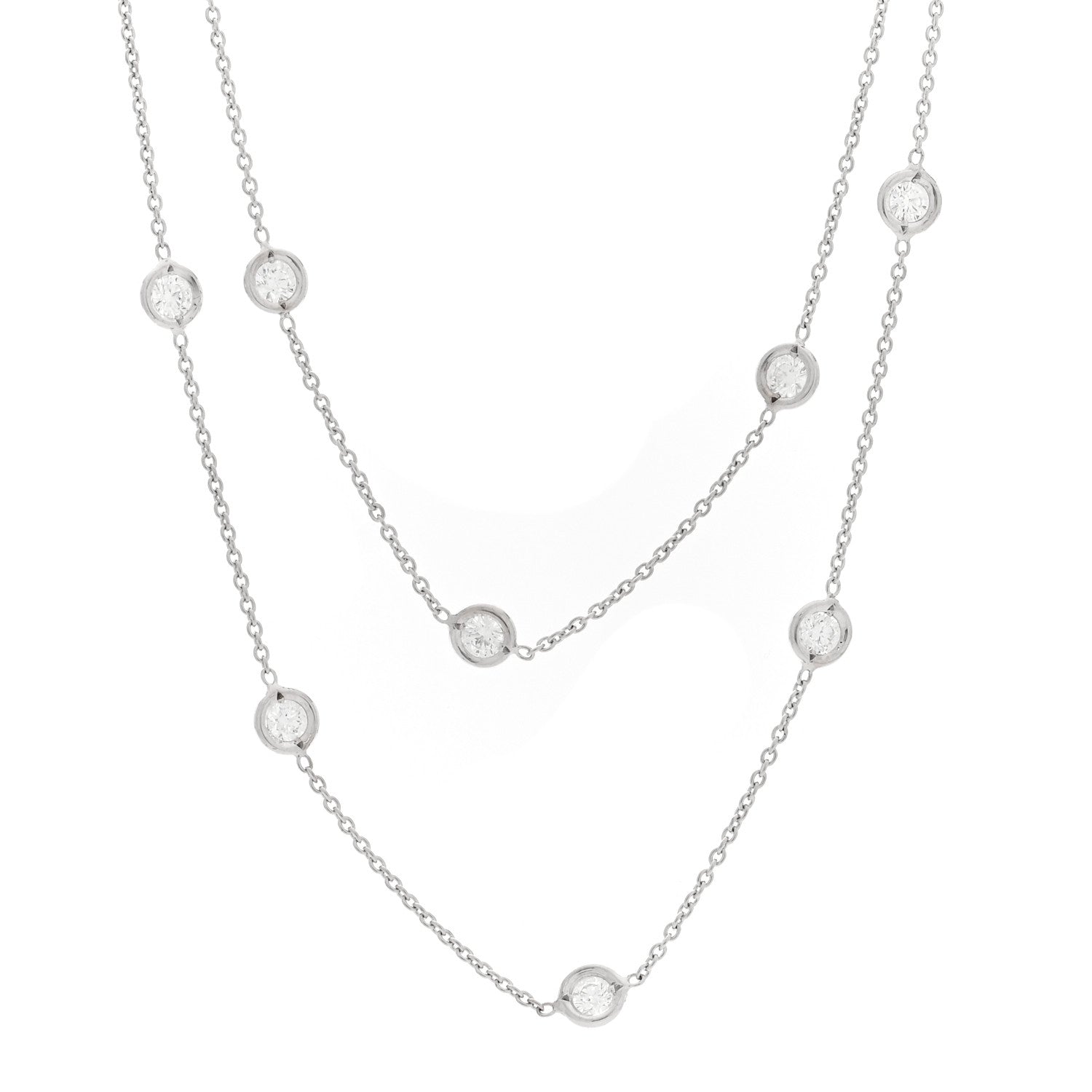 18K White Gold Diamond 3.20ctw Diamonds By The Inch Station Necklace