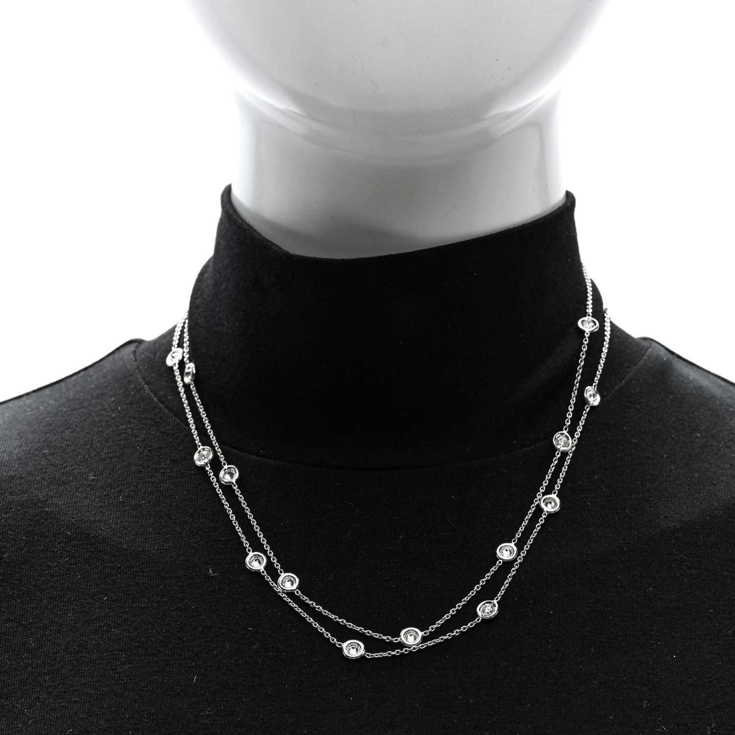 18K White Gold Diamond 3.20ctw Diamonds By The Inch Station Necklace — view 2