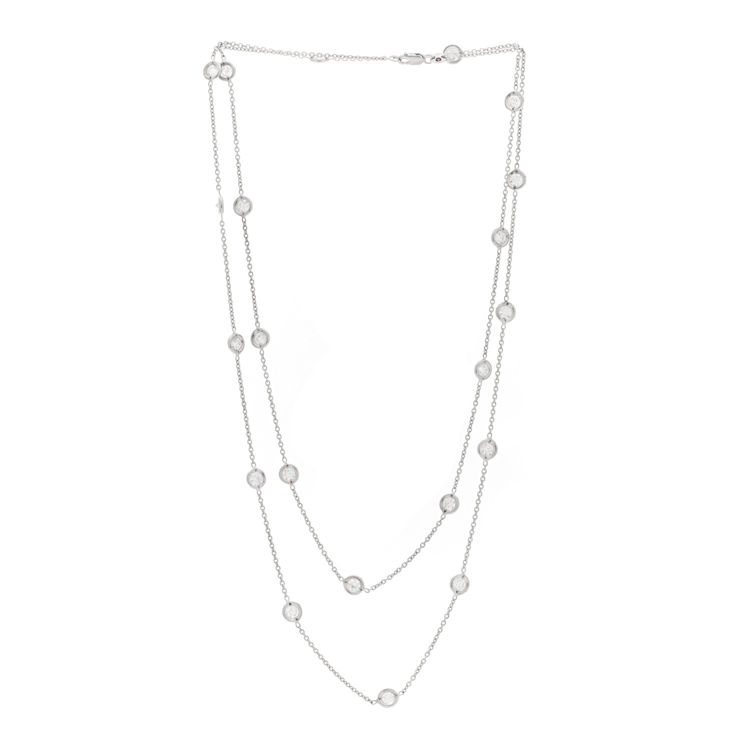 18K White Gold Diamond 3.20ctw Diamonds By The Inch Station Necklace — view 3