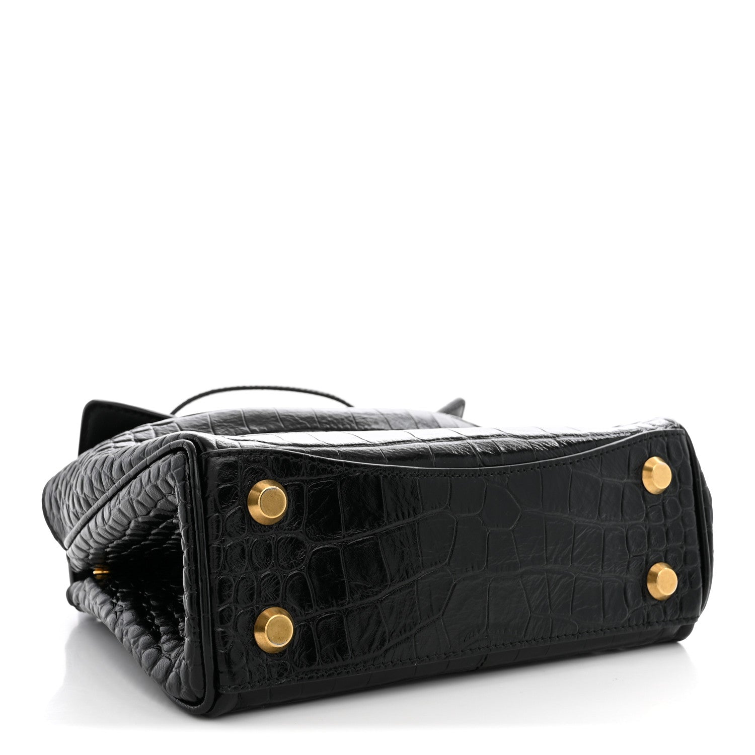 Shiny Calfskin Crocodile Embossed Mini Rodeo Top Handle Handbag Black — view 4