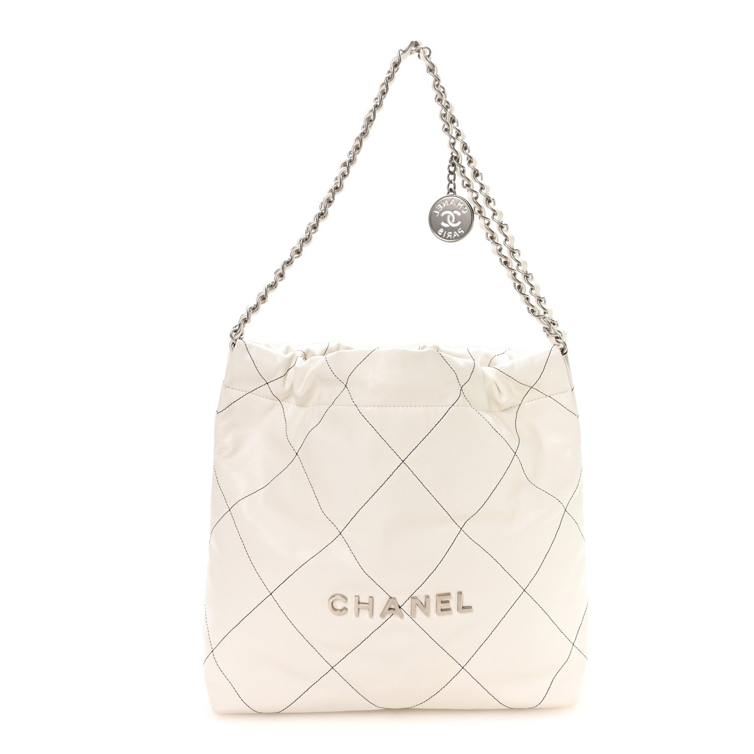 Shiny Calfskin Quilted Small Chanel 22 White Black