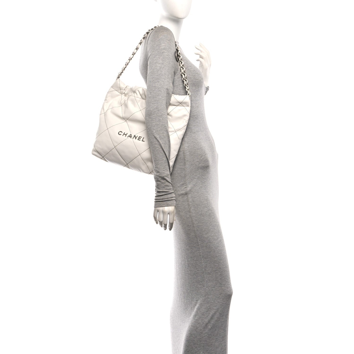 Shiny Calfskin Quilted Small Chanel 22 White Black — view 2