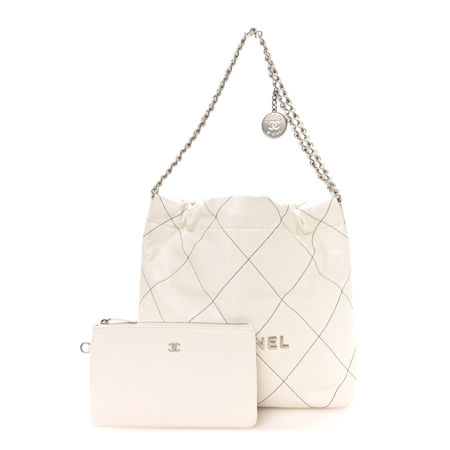 Shiny Calfskin Quilted Small Chanel 22 White Black — view 3