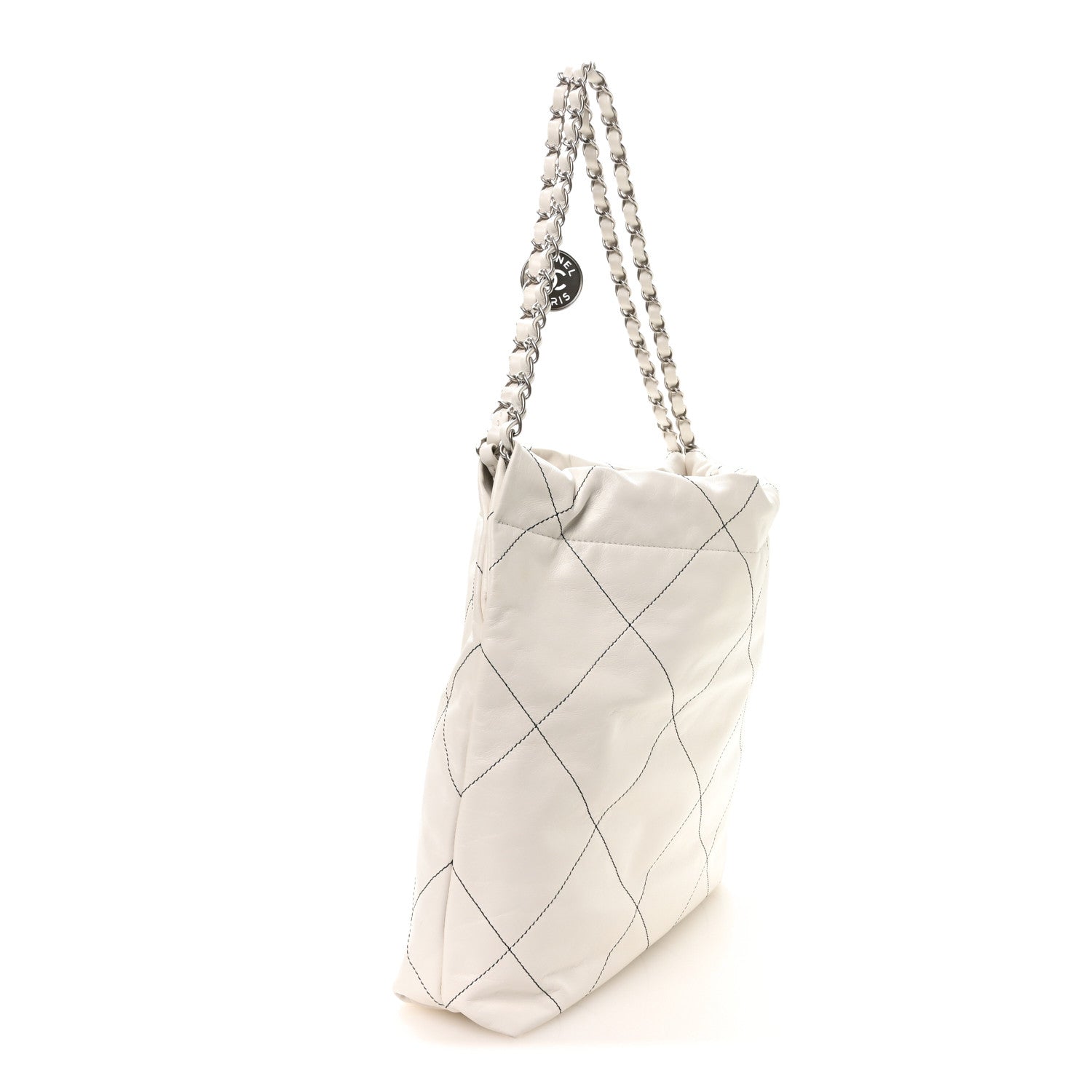 Shiny Calfskin Quilted Small Chanel 22 White Black — view 4