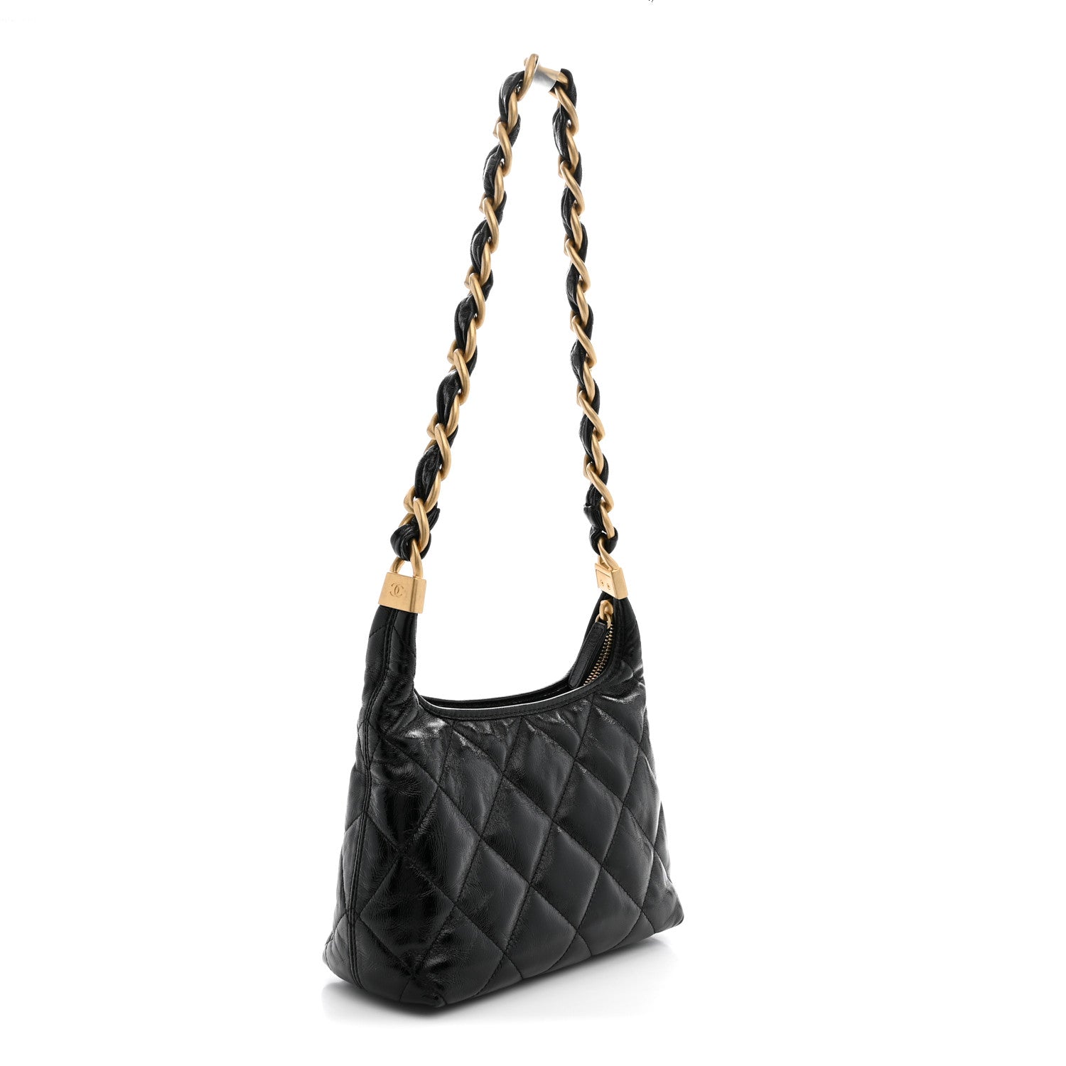 Shiny Crumpled Lambskin Quilted Small CC Funky Town Hobo Black — view 3
