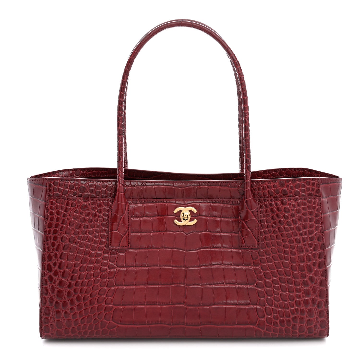 Calfskin Crocodile Embossed Archetype Small Shopping Tote Burgundy
