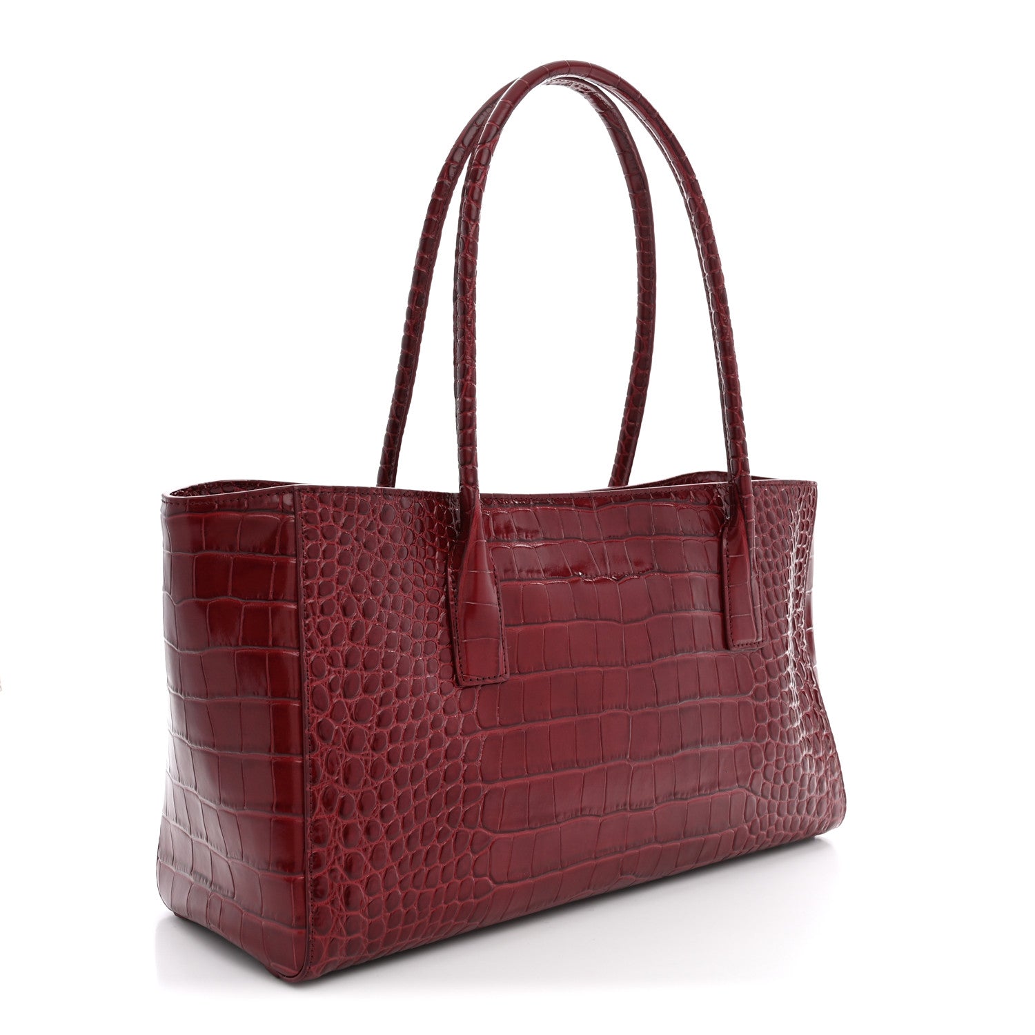 Calfskin Crocodile Embossed Archetype Small Shopping Tote Burgundy — view 2