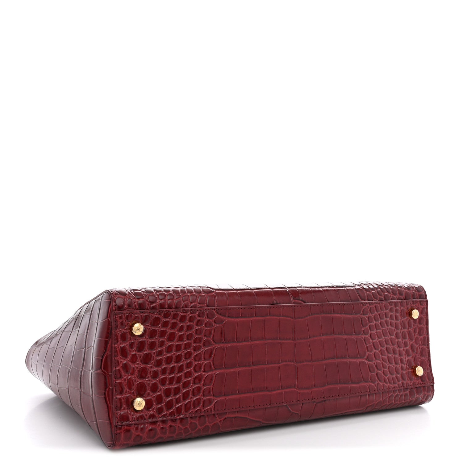 Calfskin Crocodile Embossed Archetype Small Shopping Tote Burgundy — view 3