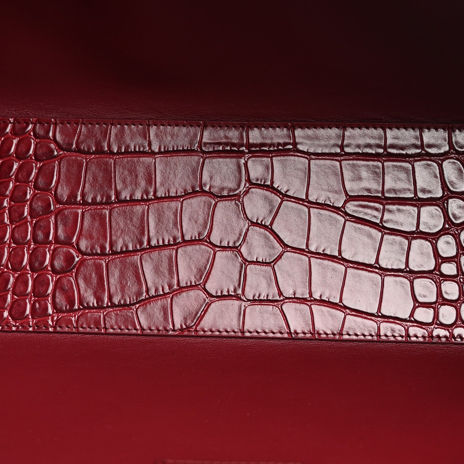 Calfskin Crocodile Embossed Archetype Small Shopping Tote Burgundy — view 4