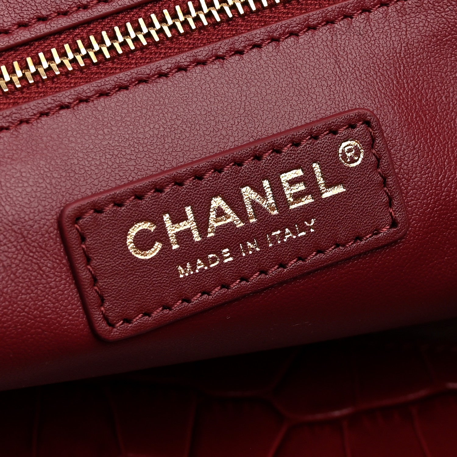 Calfskin Crocodile Embossed Archetype Small Shopping Tote Burgundy — view 5