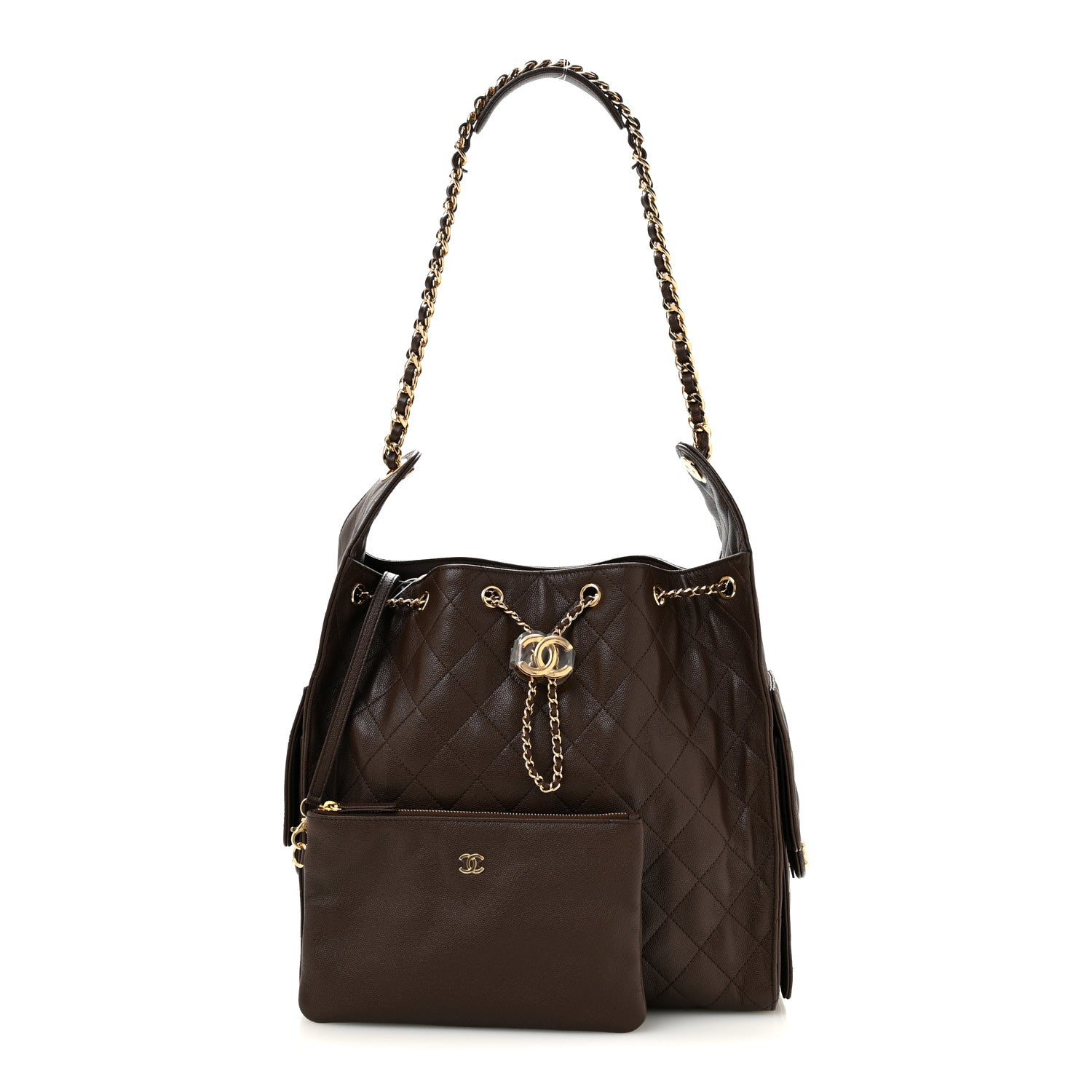 Caviar Quilted Medium Chanel 25 Handbag Dark Brown — view 3