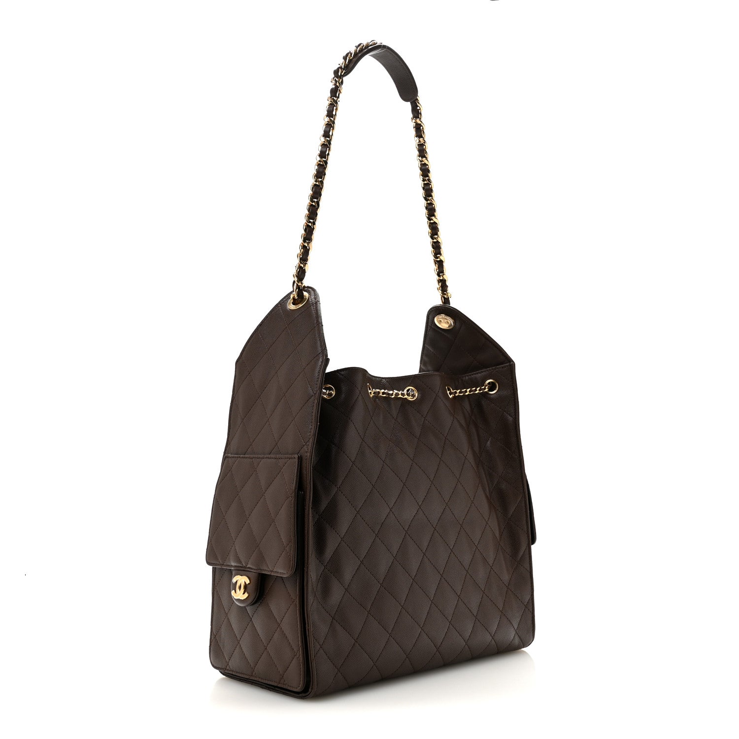 Caviar Quilted Medium Chanel 25 Handbag Dark Brown — view 4