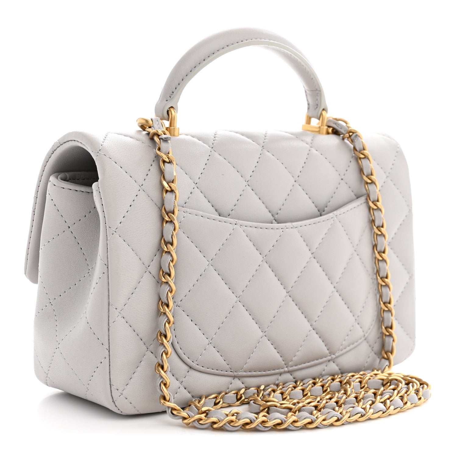Lambskin Quilted Mini Top Handle Rectangular Flap Grey — view 3