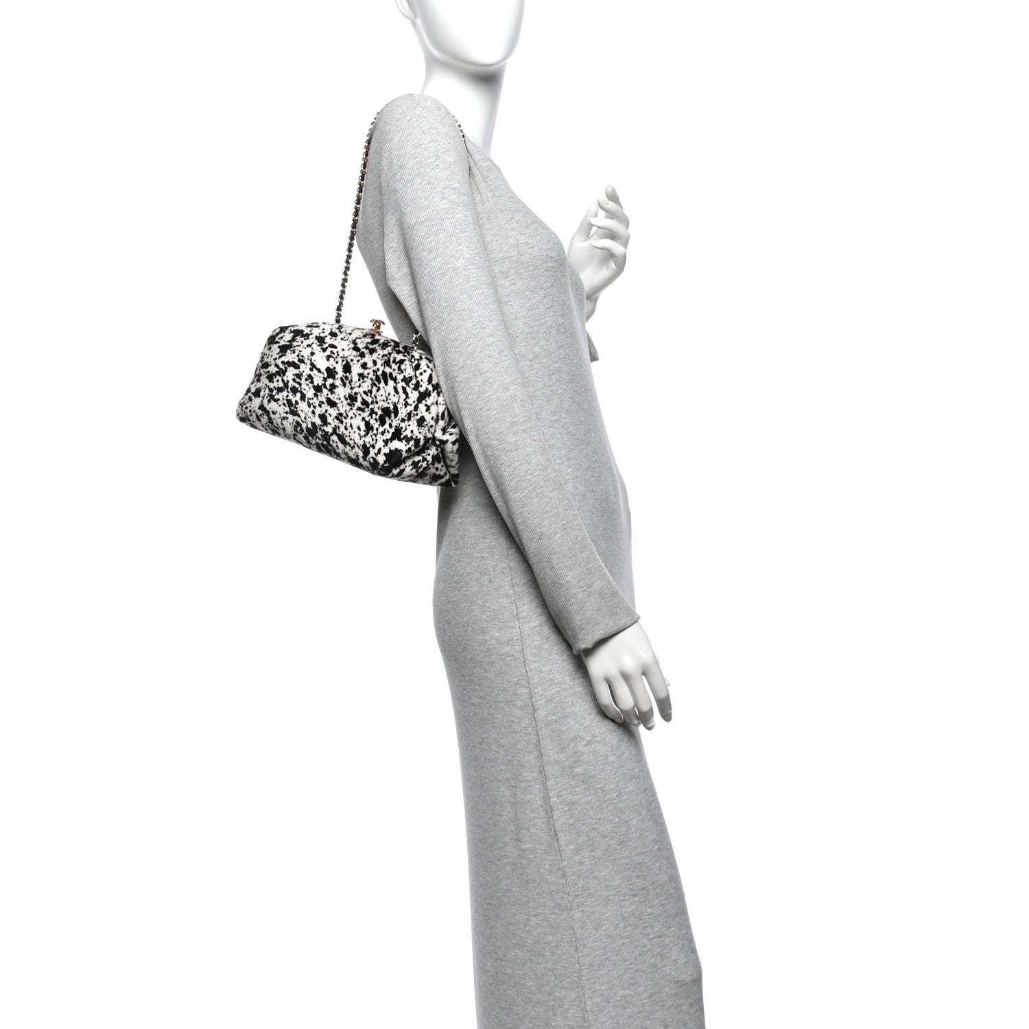 Lambskin Pony Hair Printed Clutch With Chain Black White — view 2