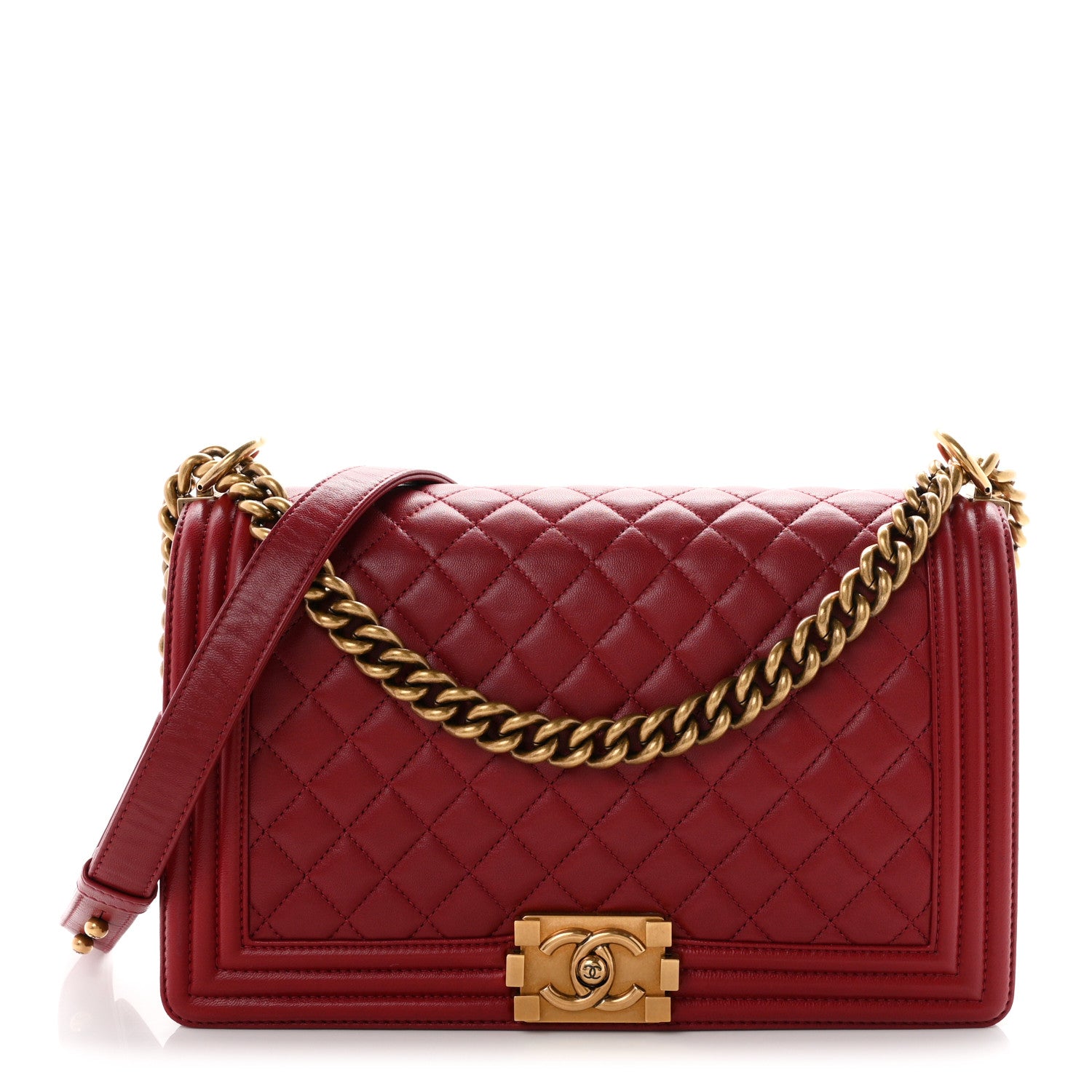 Lambskin Quilted New Medium Boy Flap Dark Red — view 1