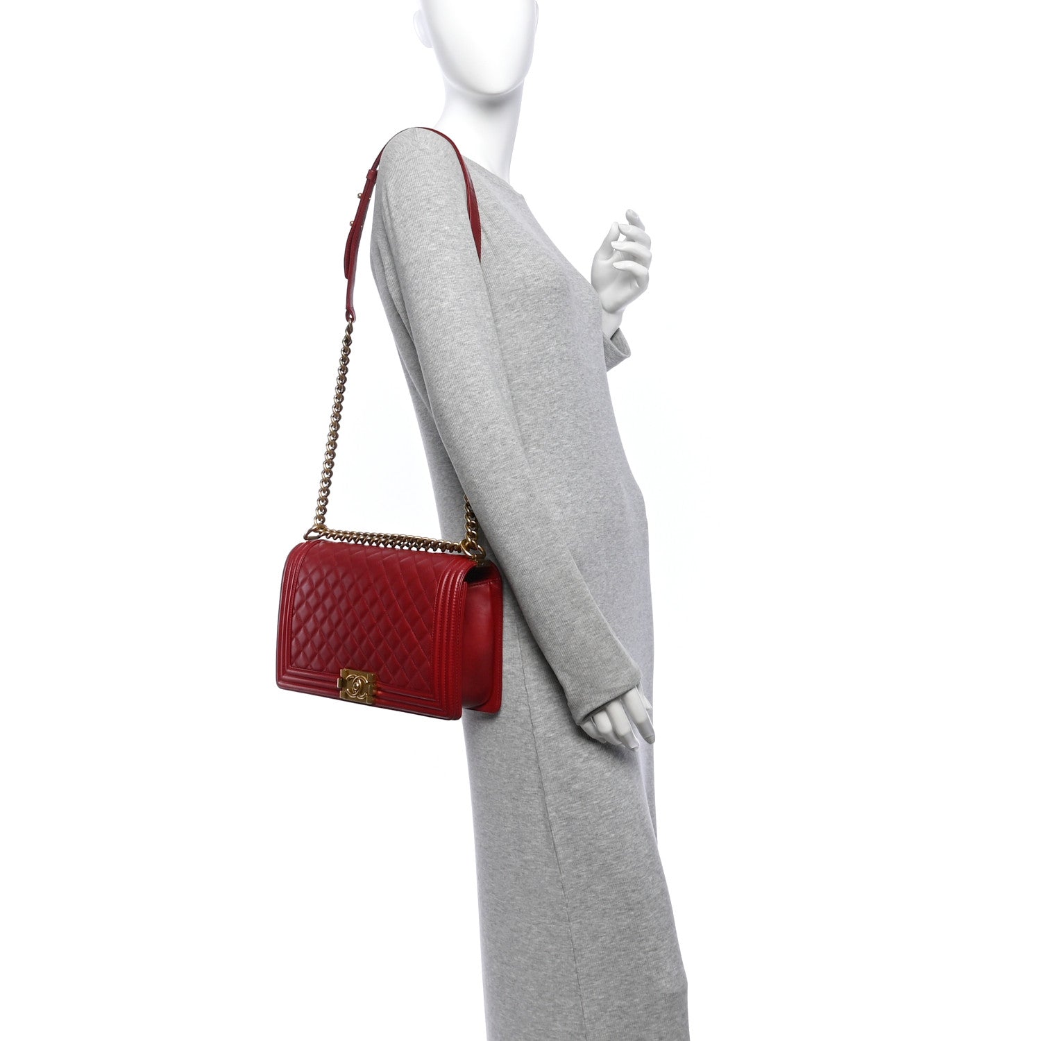 Lambskin Quilted New Medium Boy Flap Dark Red — view 2