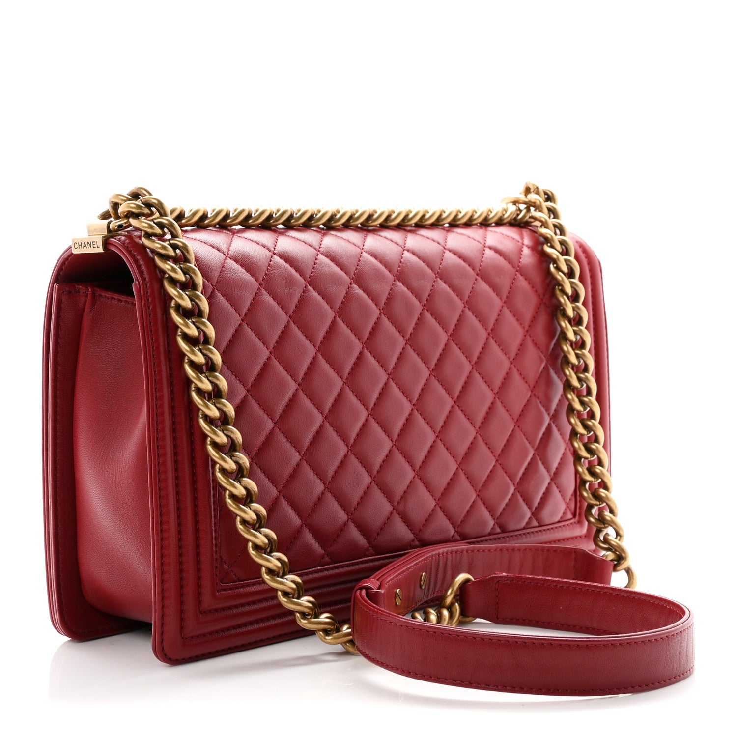 Lambskin Quilted New Medium Boy Flap Dark Red — view 3
