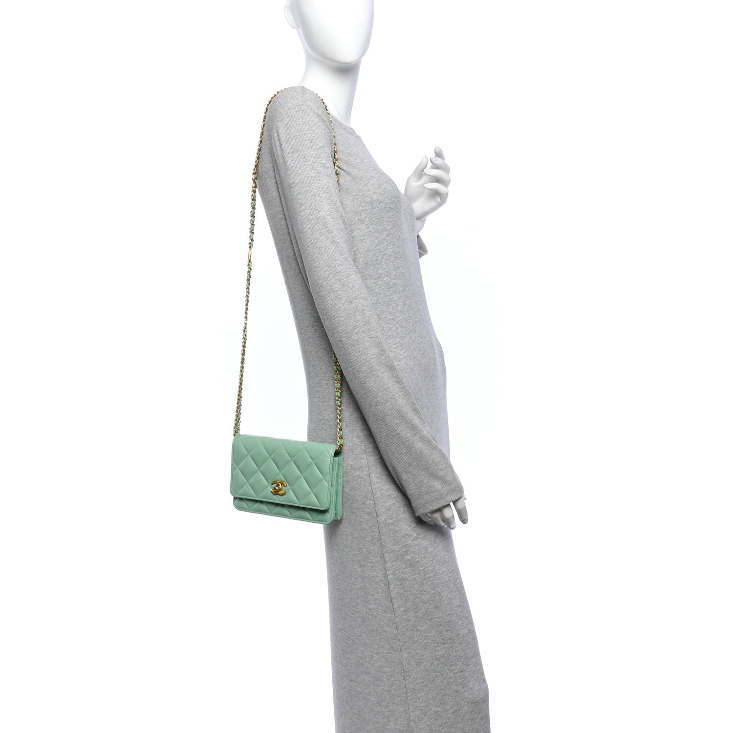 Lambskin Quilted Logo WOC Wallet On Chain Green — view 2