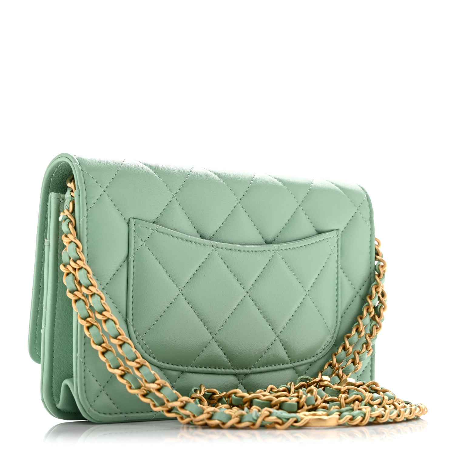 Lambskin Quilted Logo WOC Wallet On Chain Green — view 3
