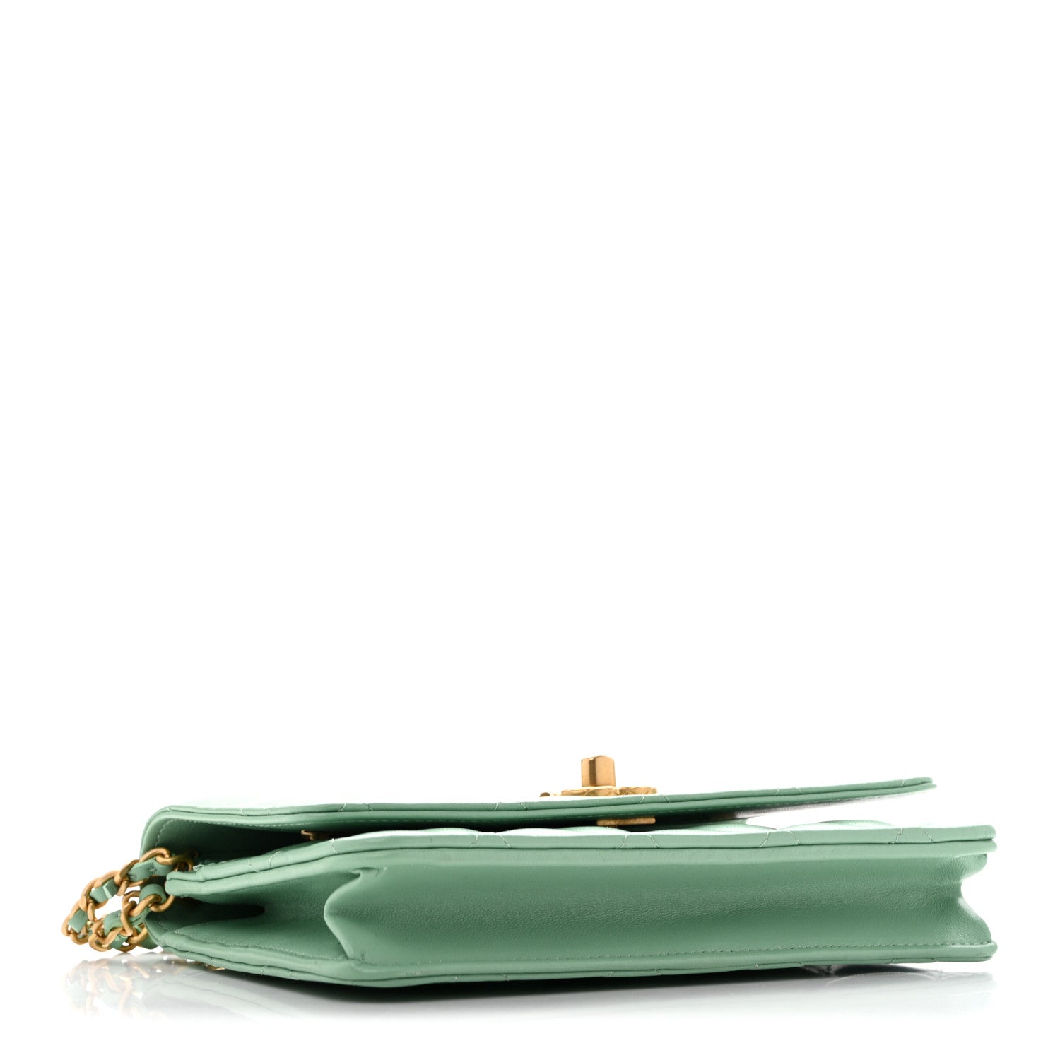 Lambskin Quilted Logo WOC Wallet On Chain Green — view 4