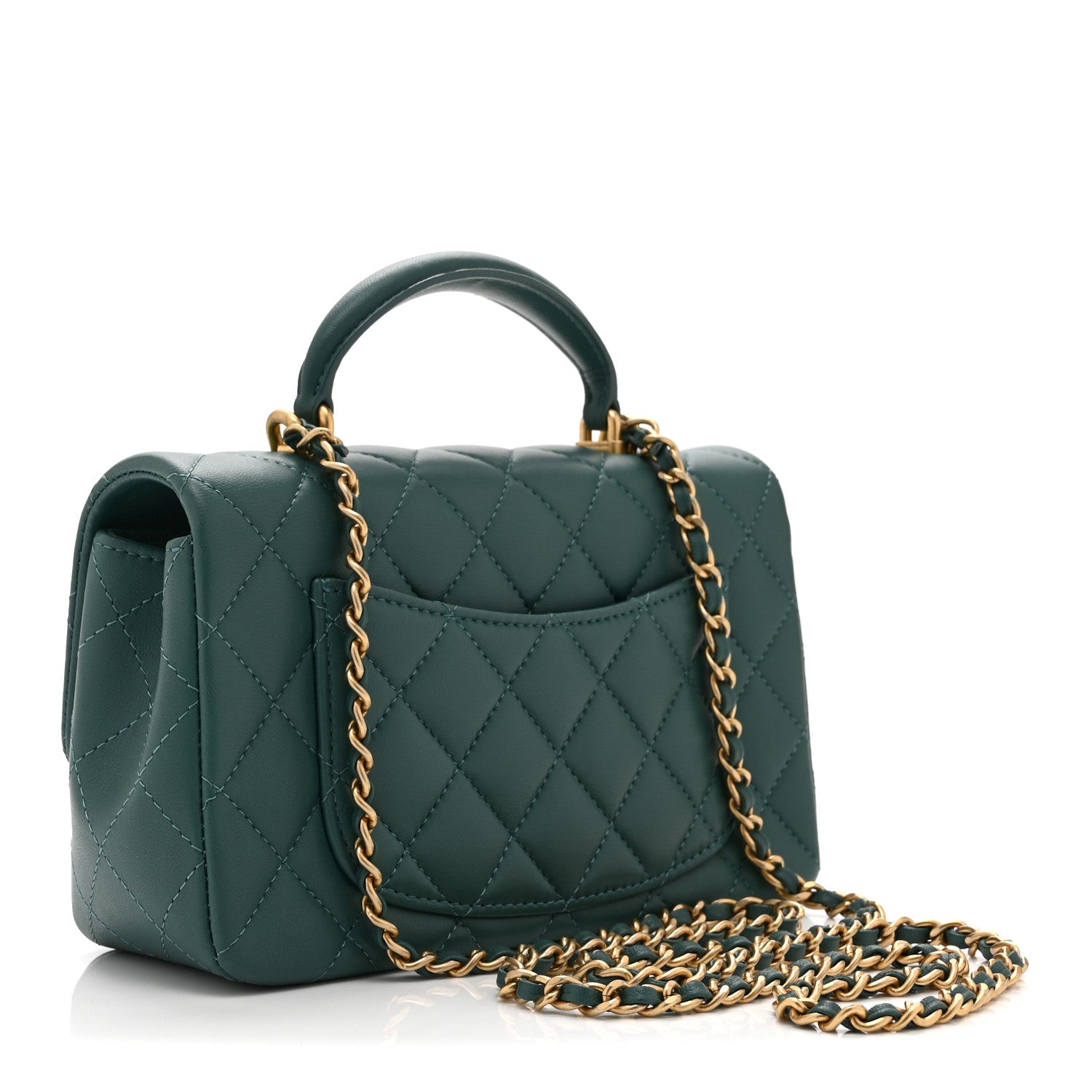 Lambskin Quilted Mini Top Handle Rectangular Flap Green — view 3
