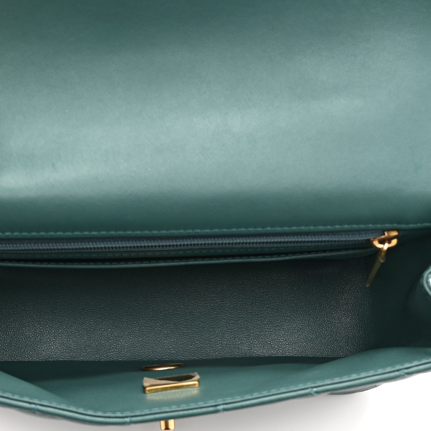 Lambskin Quilted Mini Top Handle Rectangular Flap Green — view 5