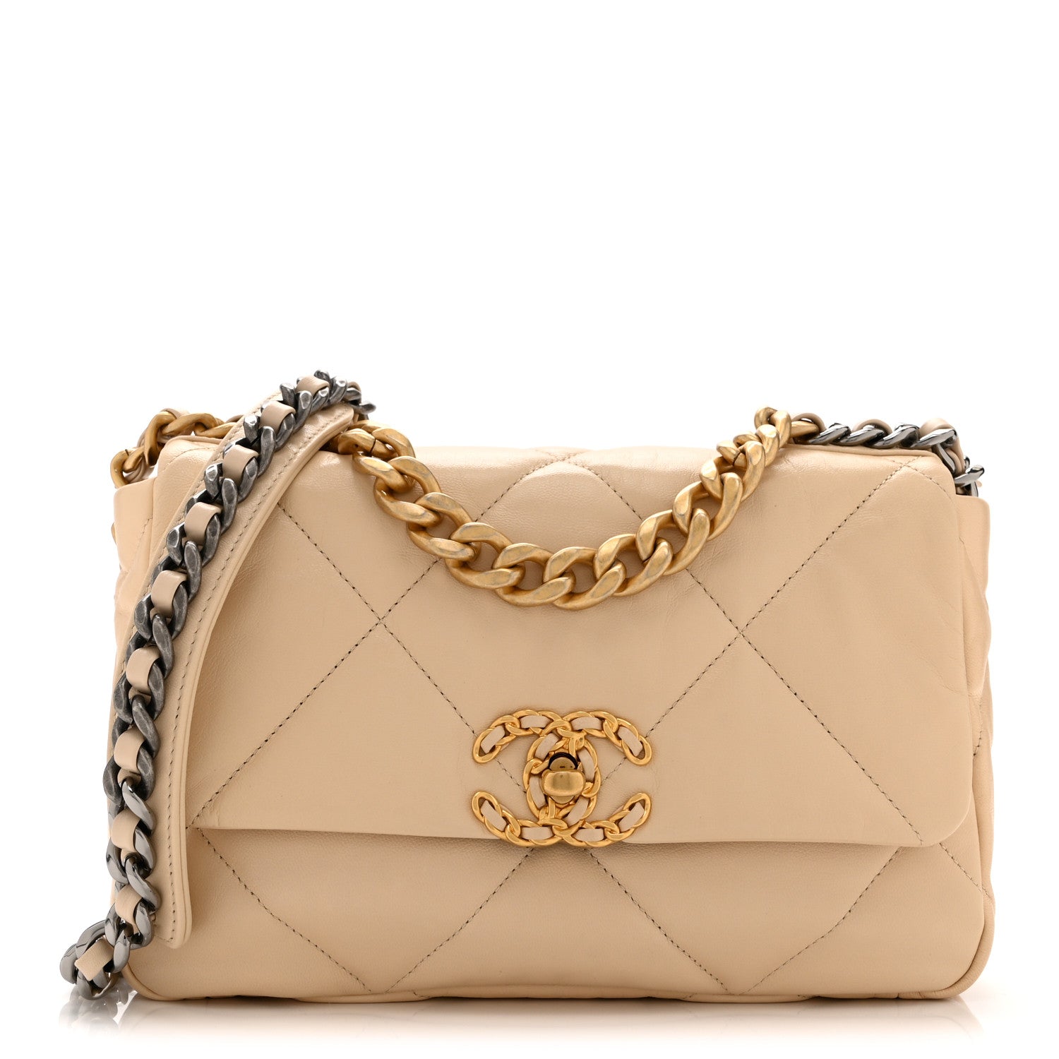 Lambskin Quilted Medium Chanel 19 Flap Light Beige — view 1
