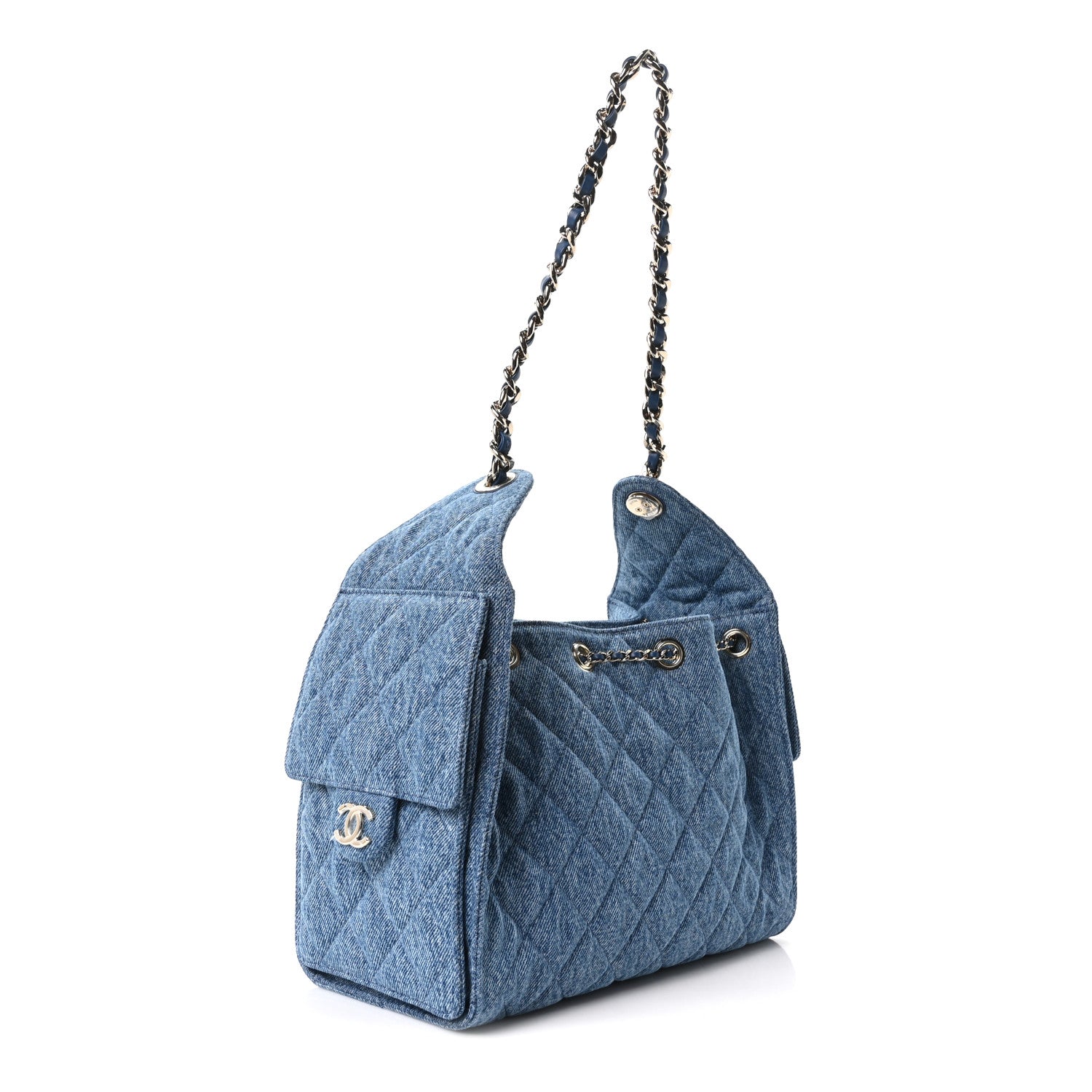 Denim Quilted Small Chanel 25 Handbag Blue — view 3