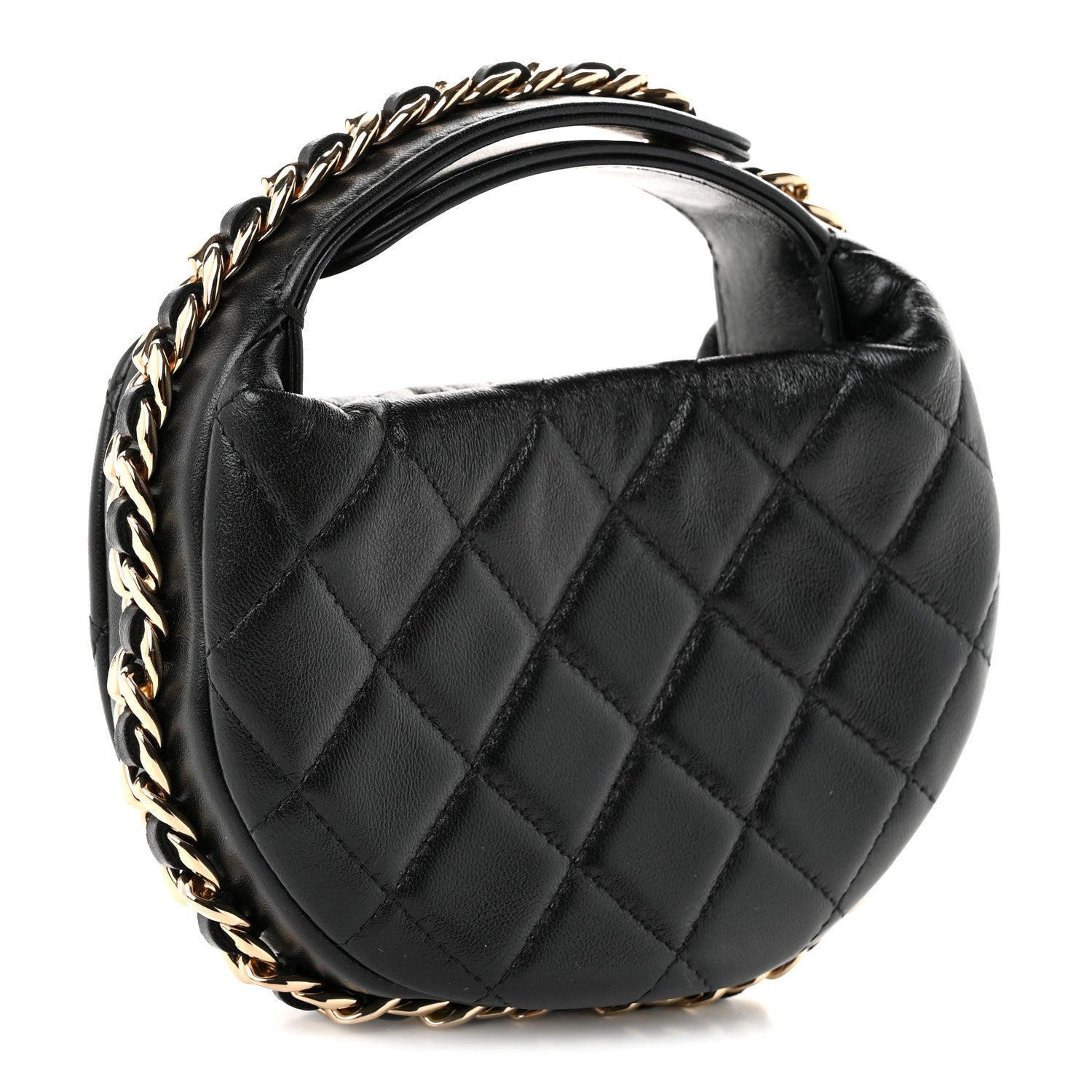 Lambskin Quilted Chain Around Pouch Hobo Black — view 3
