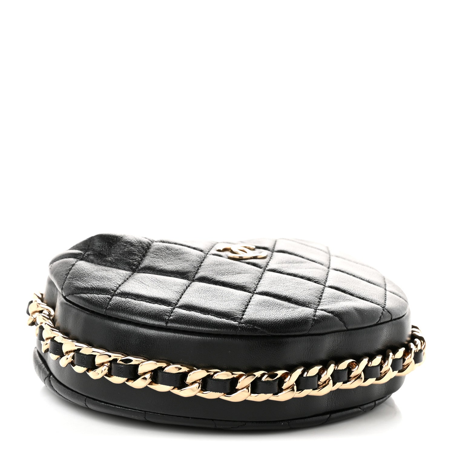 Lambskin Quilted Chain Around Pouch Hobo Black — view 4