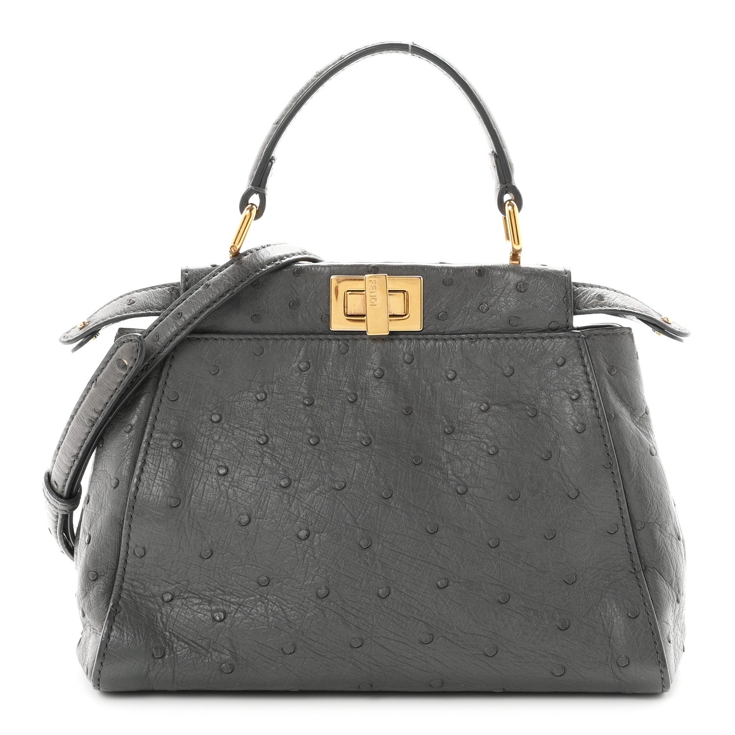 Ostrich Shiny Nappa Mini Peekaboo Iconic Satchel Grey