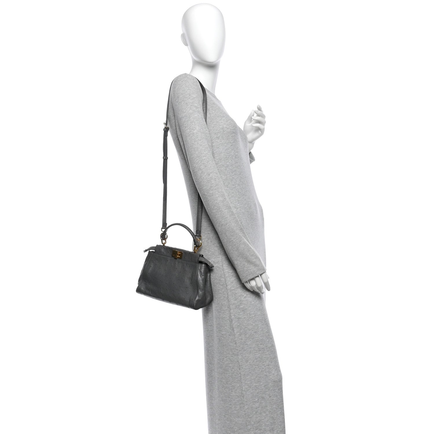 Ostrich Shiny Nappa Mini Peekaboo Iconic Satchel Grey — view 2