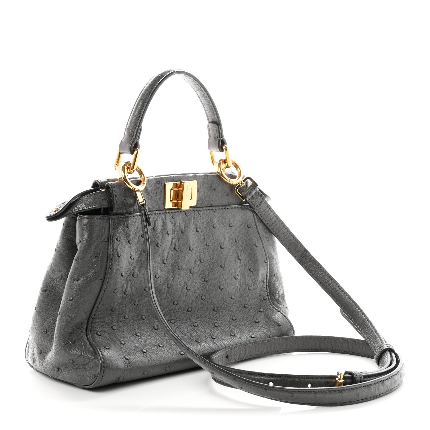 Ostrich Shiny Nappa Mini Peekaboo Iconic Satchel Grey — view 3