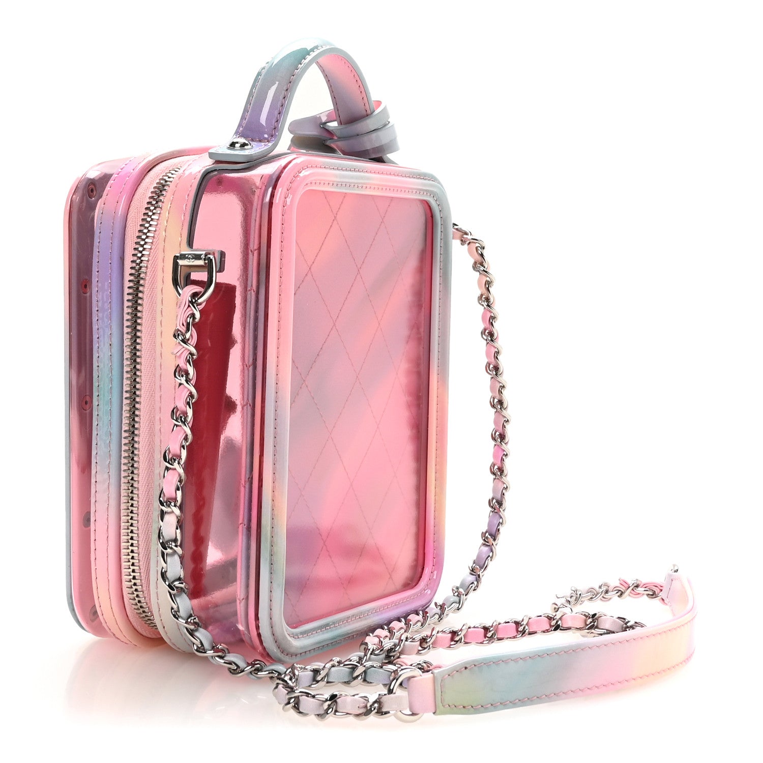 PVC Patent Calfskin Patent Lambskin Vertical Vanity Case Pink — view 3