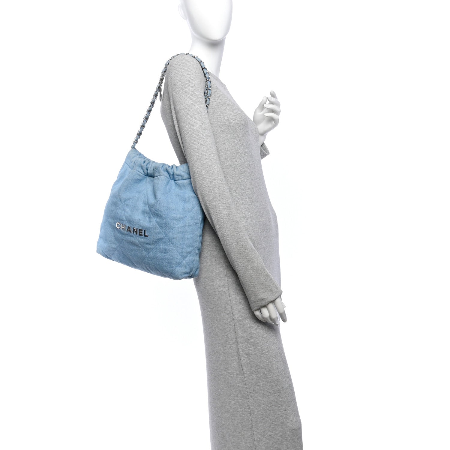 Denim Quilted Chanel 22 Light Blue — view 2