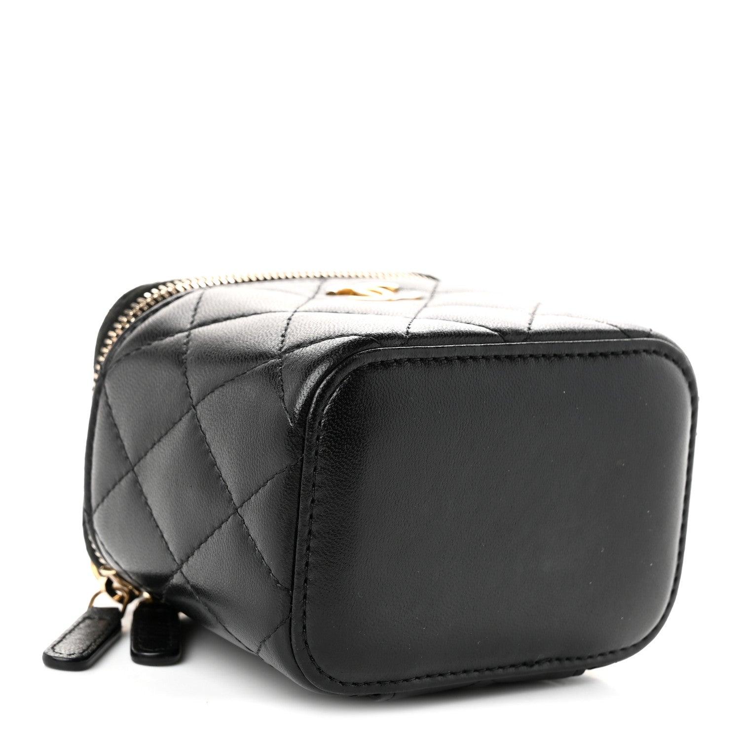 Lambskin Quilted Top Handle Mini Vanity Case With Chain Black — view 3