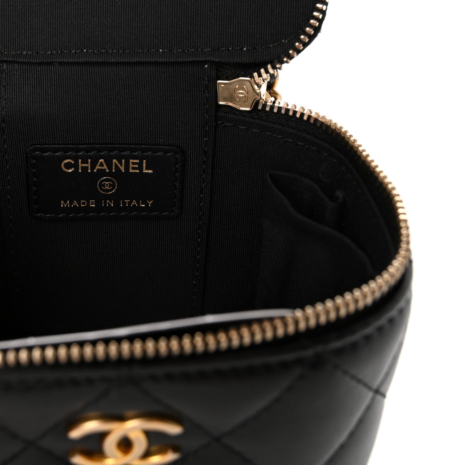Lambskin Quilted Top Handle Mini Vanity Case With Chain Black — view 5
