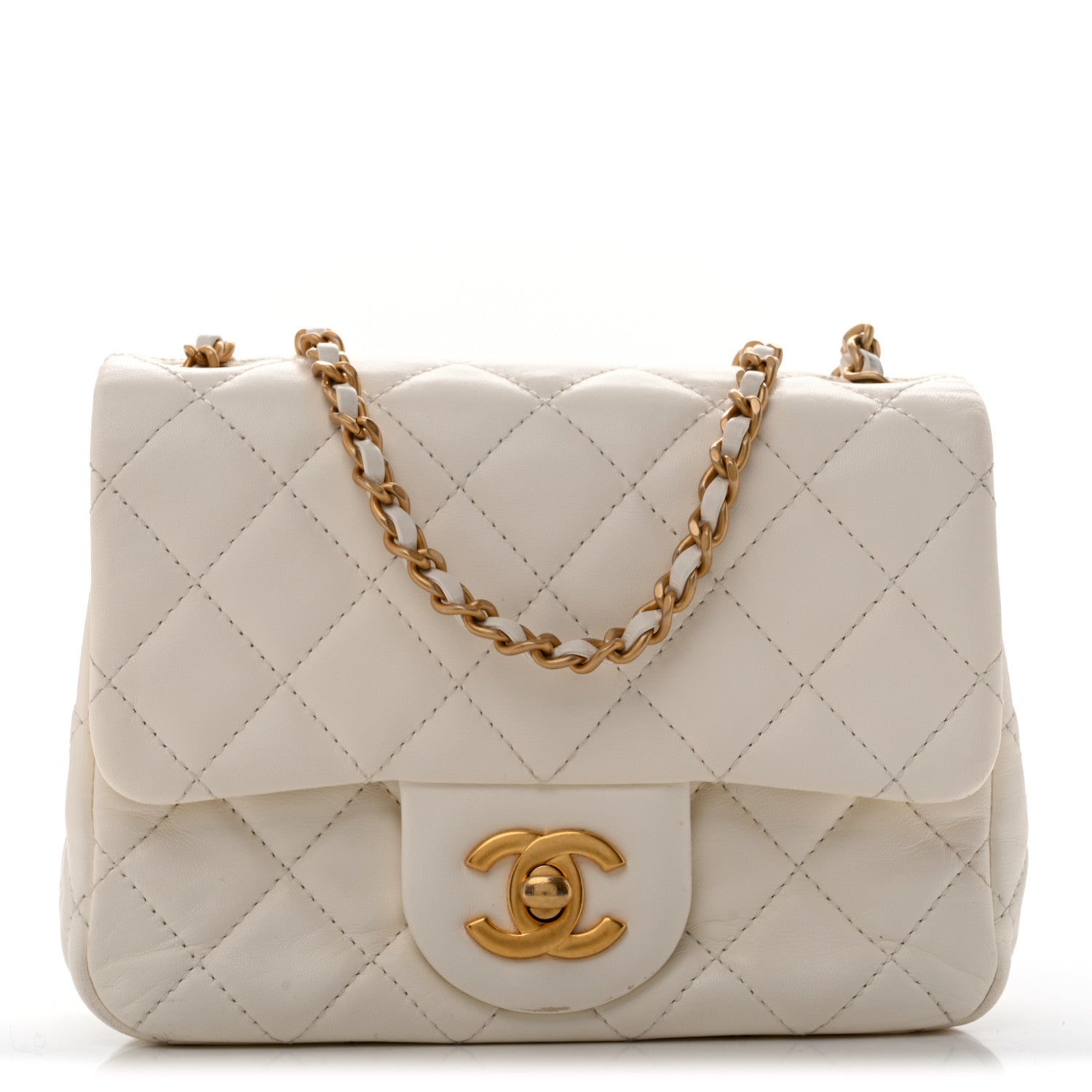 Lambskin Quilted Mini Pearl Crush Flap White