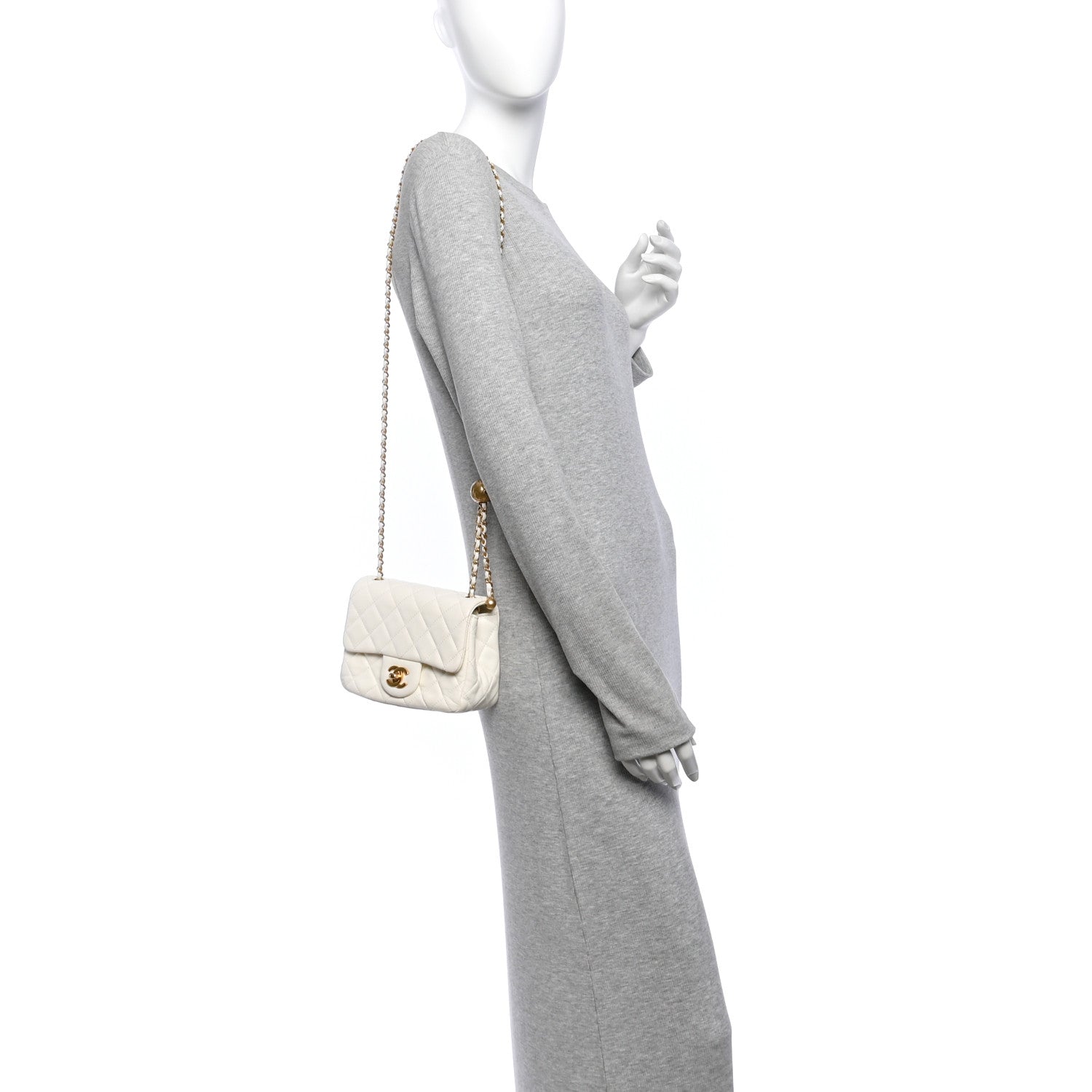 Lambskin Quilted Mini Pearl Crush Flap White — view 2