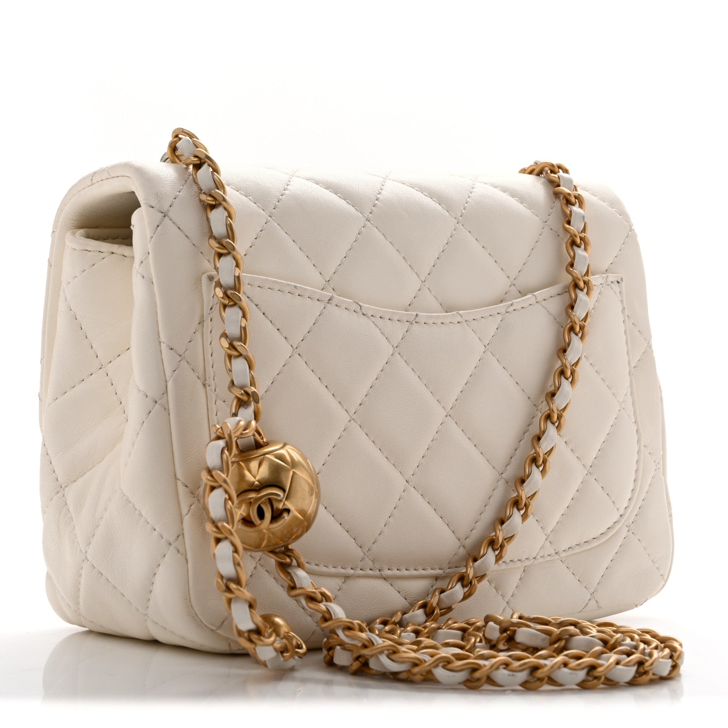 Lambskin Quilted Mini Pearl Crush Flap White — view 3