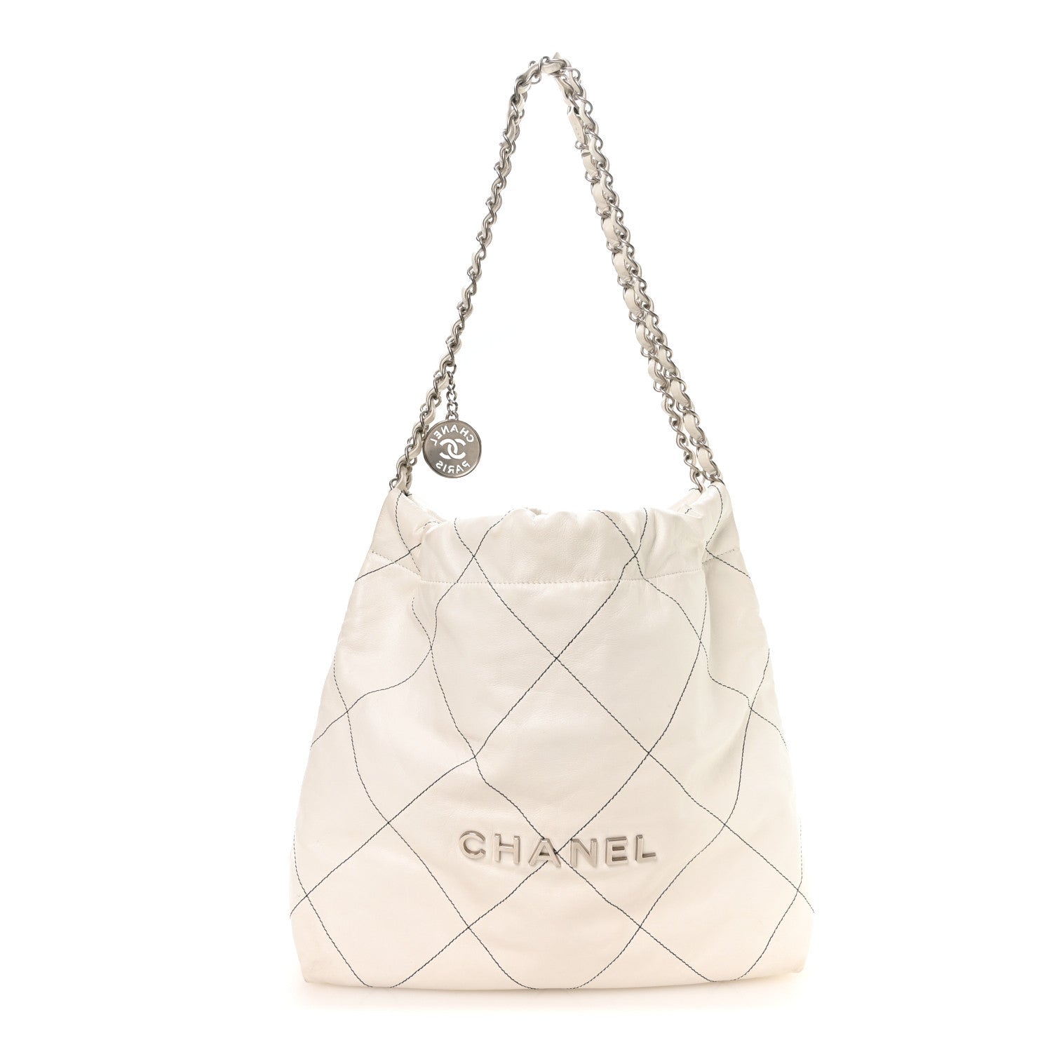 Shiny Calfskin Quilted Small Chanel 22 White Black — view 1