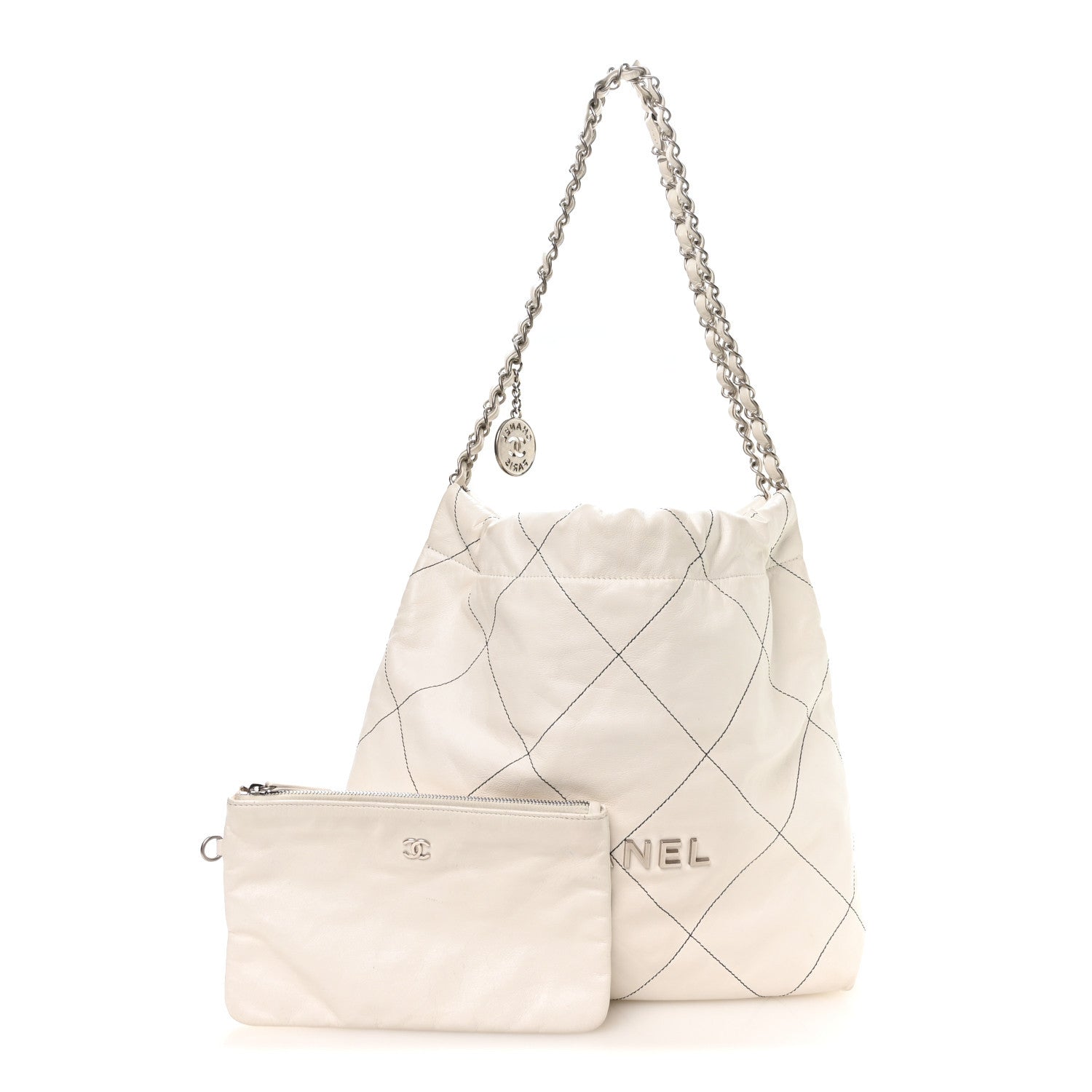 Shiny Calfskin Quilted Small Chanel 22 White Black — view 2