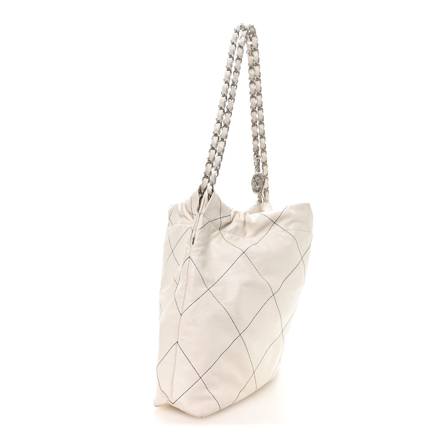 Shiny Calfskin Quilted Small Chanel 22 White Black — view 3