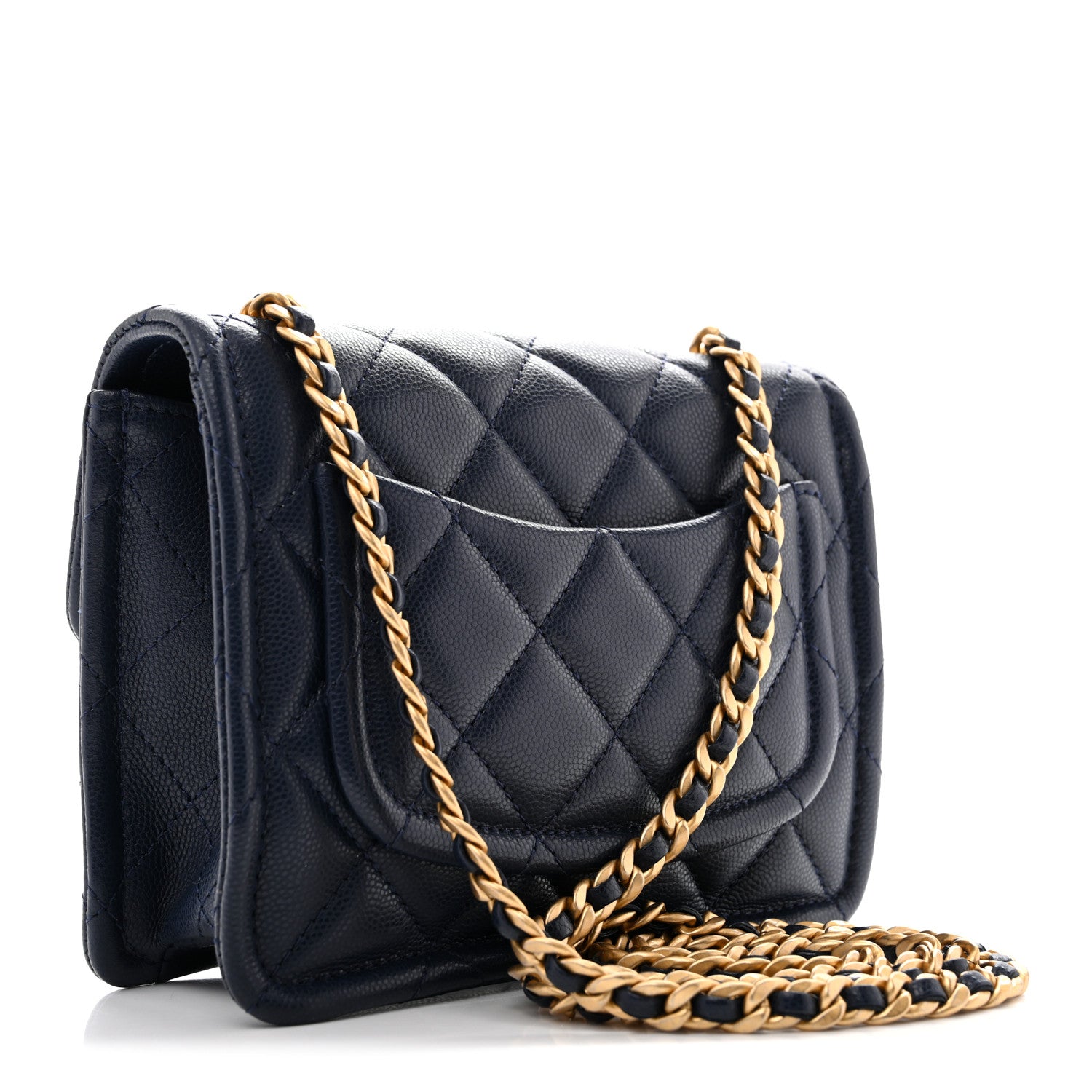 Caviar Quilted Mini Sweet Classic Flap Navy Blue — view 3