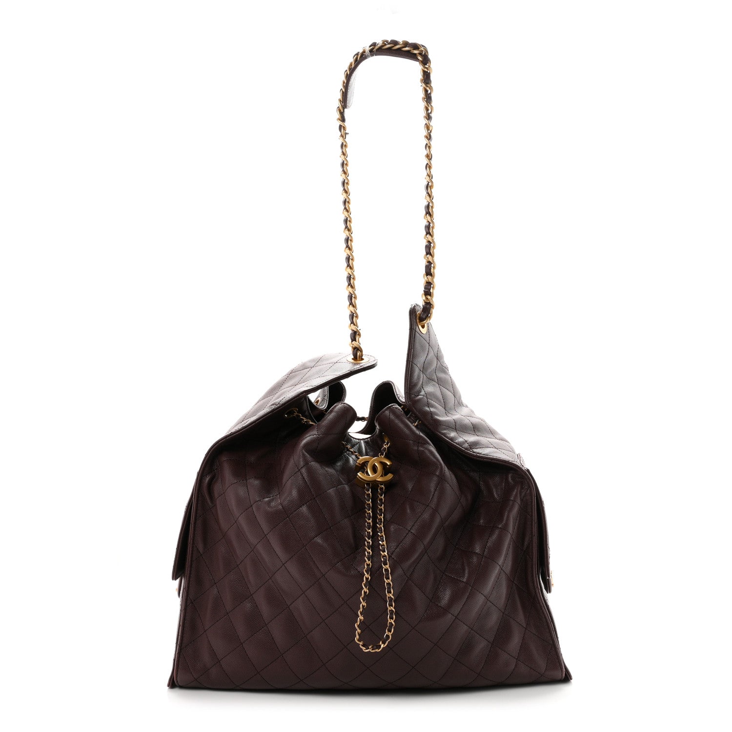 Caviar Quilted Large Chanel 25 Handbag Dark Brown