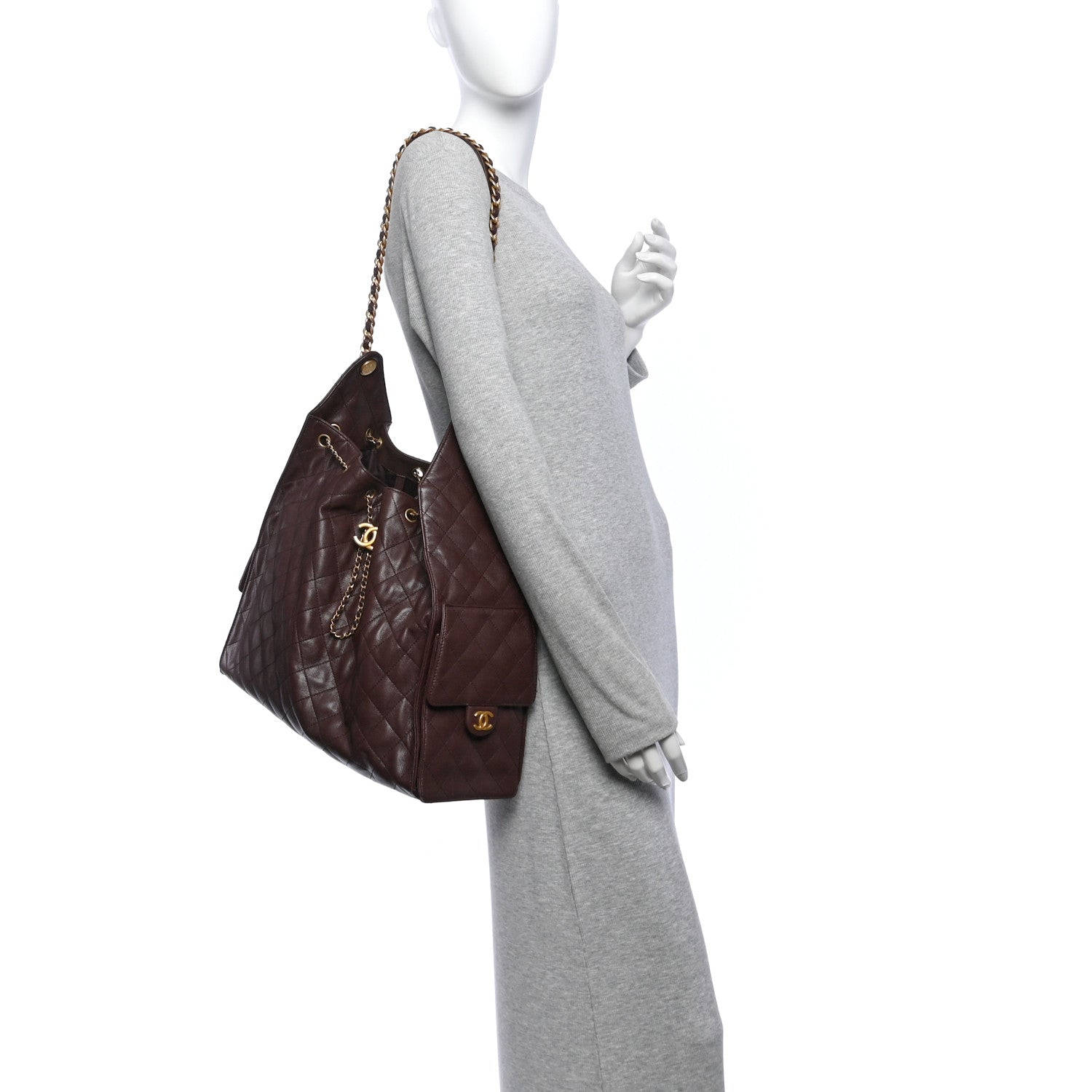 Caviar Quilted Large Chanel 25 Handbag Dark Brown — view 2