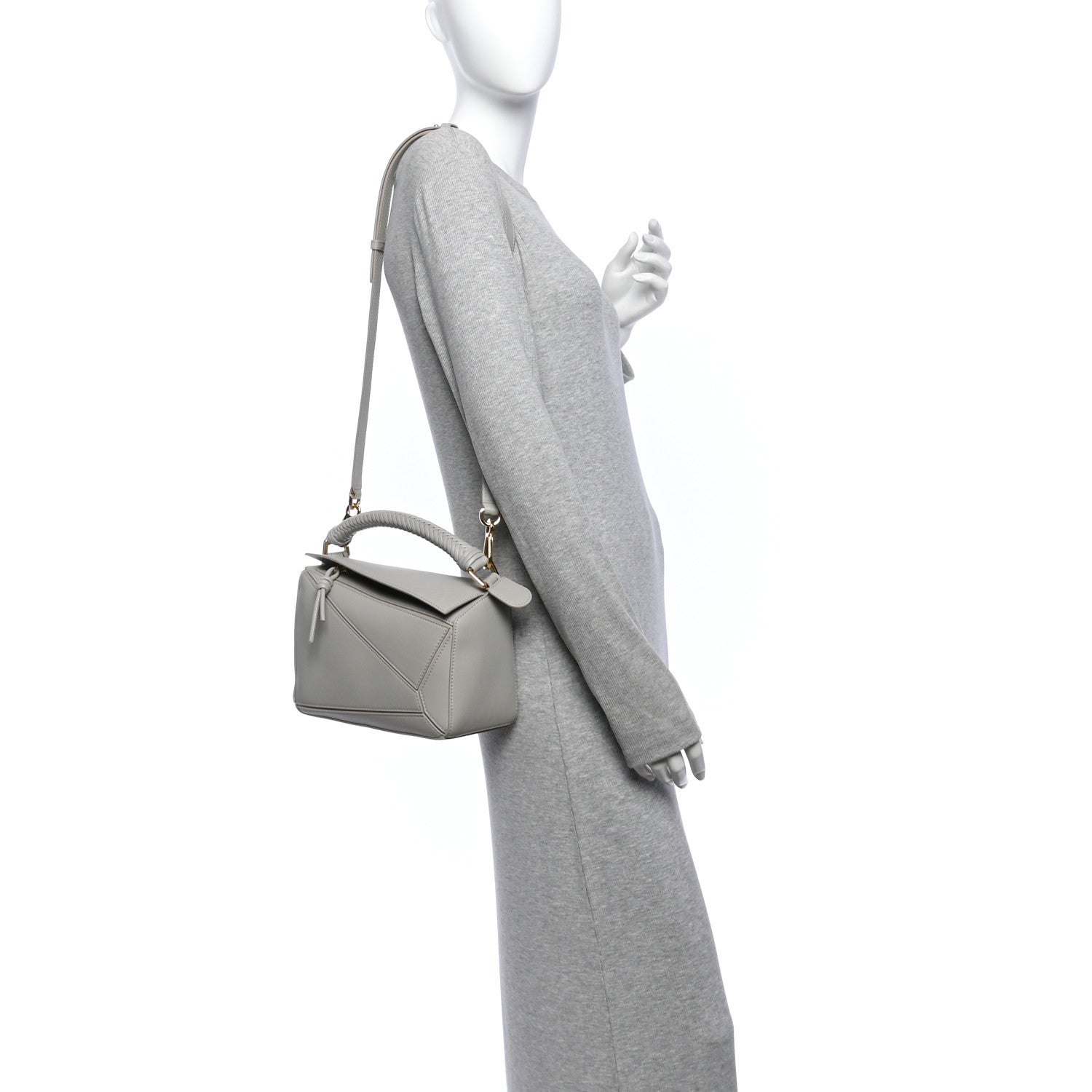 Calfskin Small Woven Puzzle Bag Shell Grey — view 2