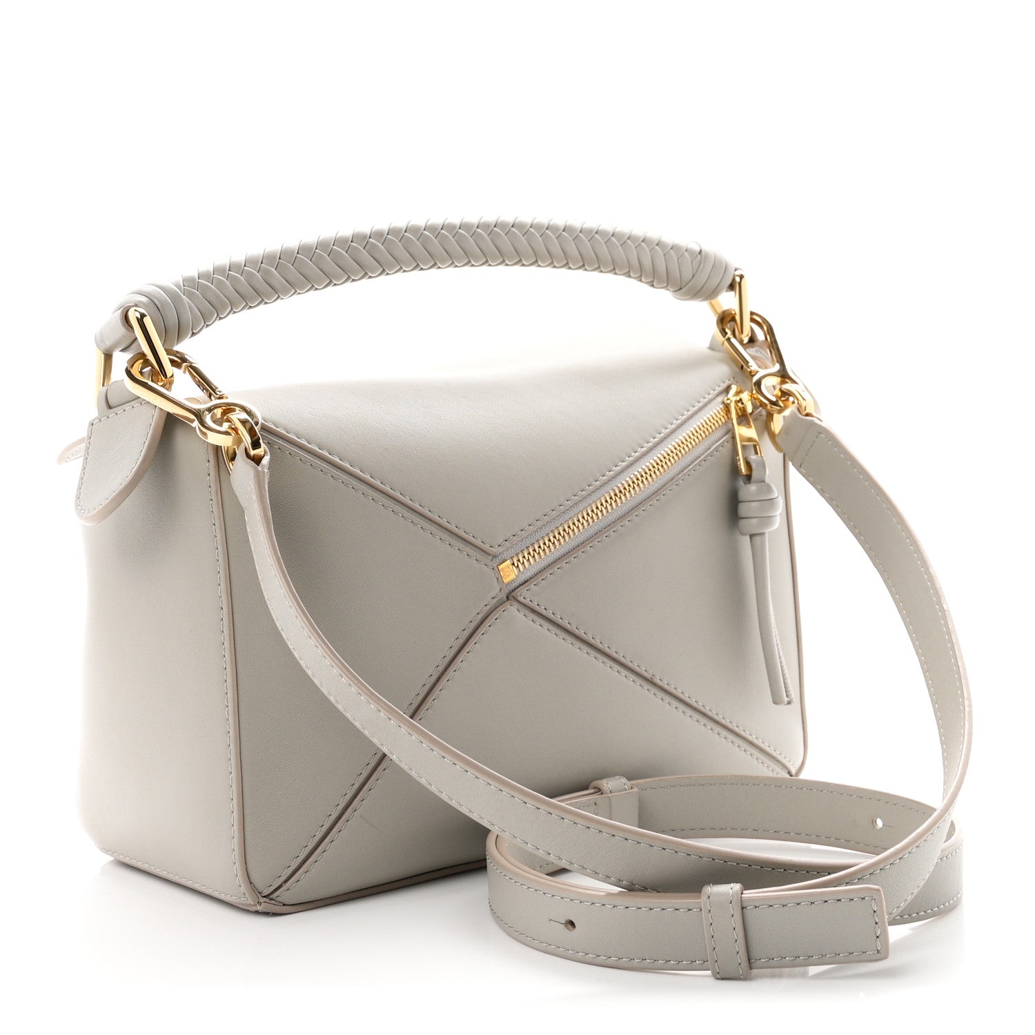 Calfskin Small Woven Puzzle Bag Shell Grey — view 3