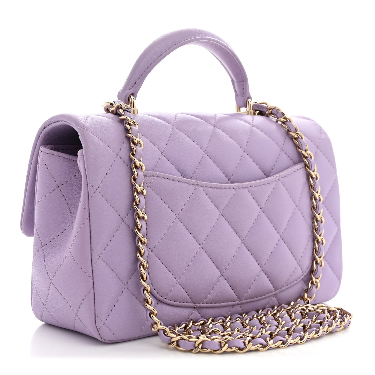 Lambskin Quilted Mini Top Handle Rectangular Flap Light Purple — view 3