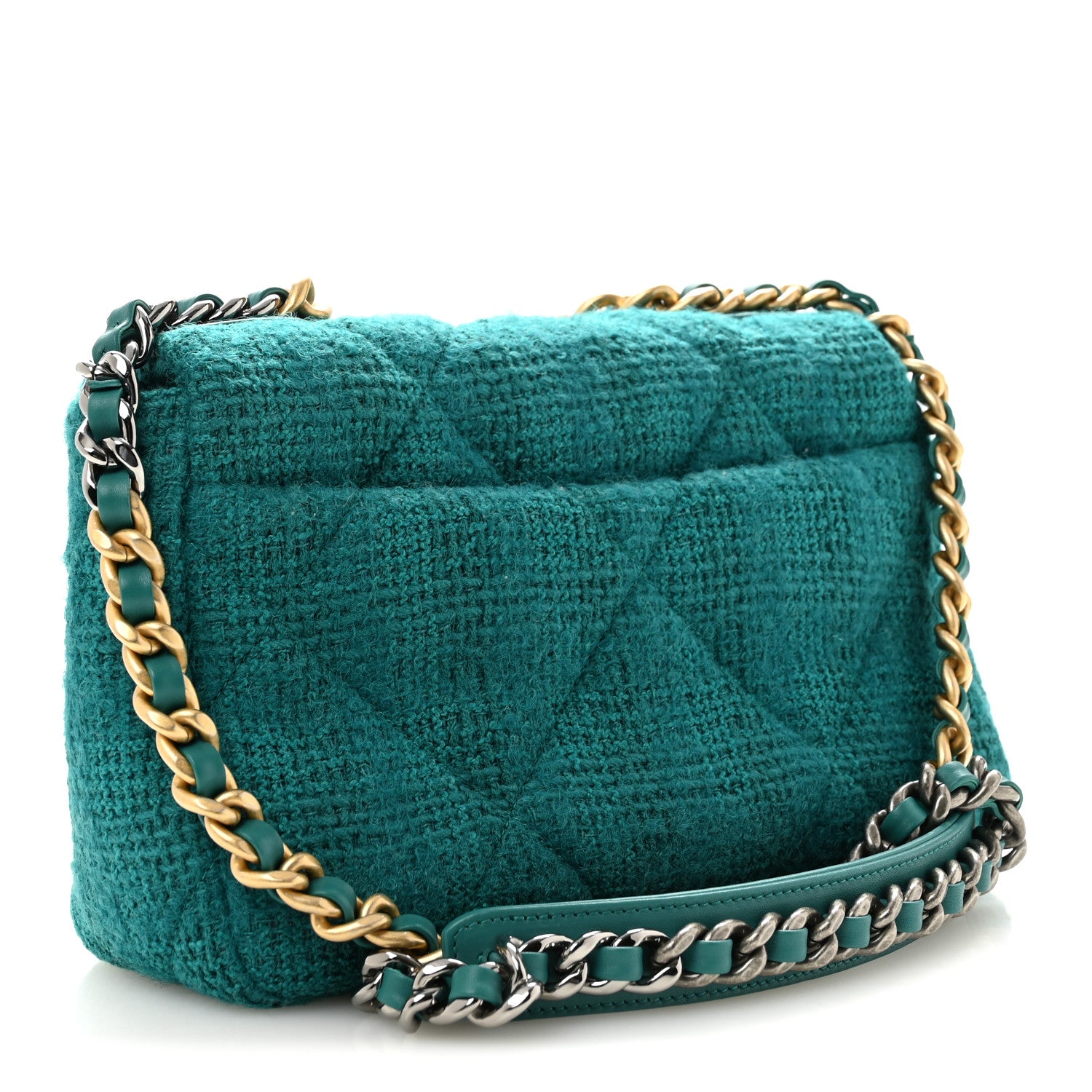 Tweed Quilted Medium Chanel 19 Flap Green — view 3